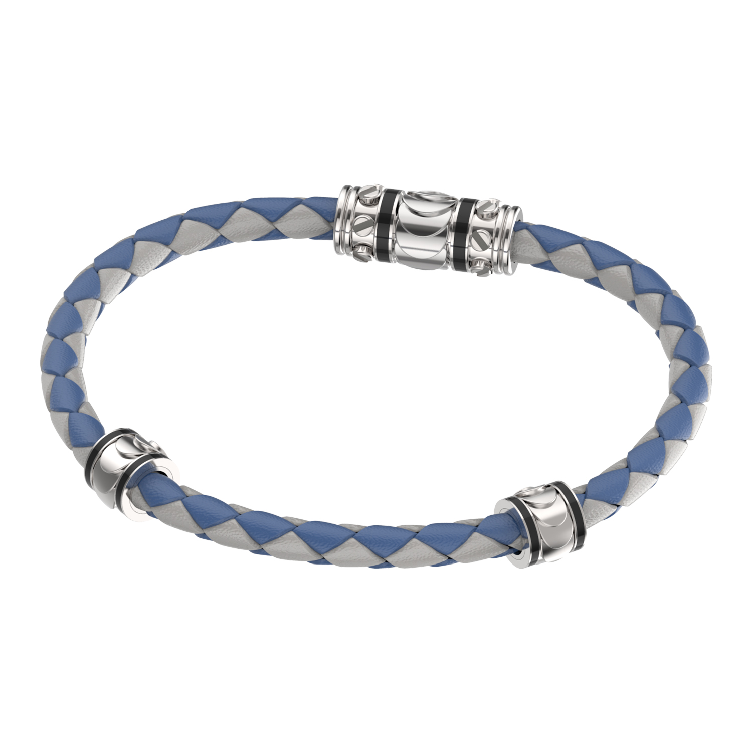 Bracelet In Silver And Grey And Blue Leather