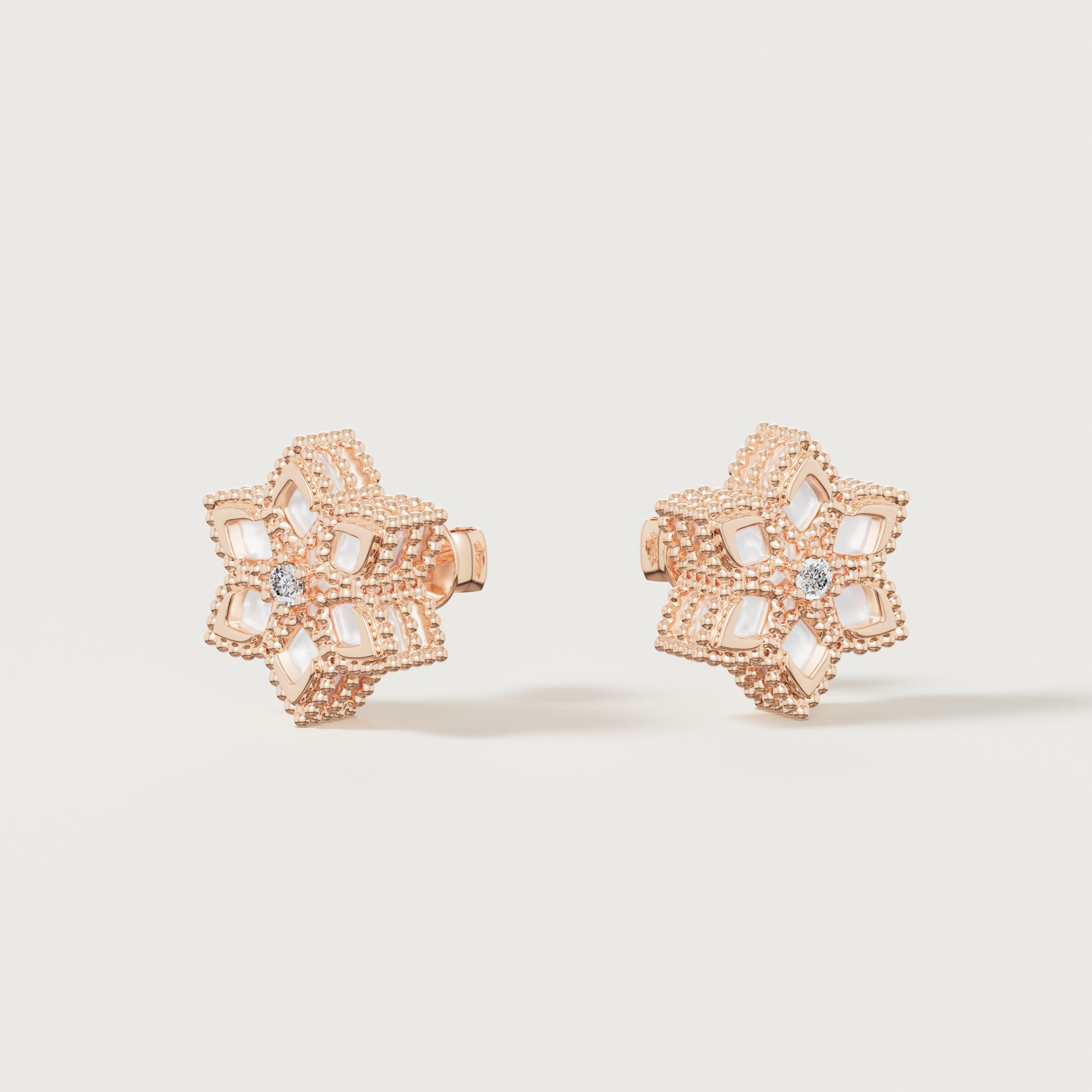 Stella D'oro 18k Rose Gold Diamond And Mother Of Pearl Earrings