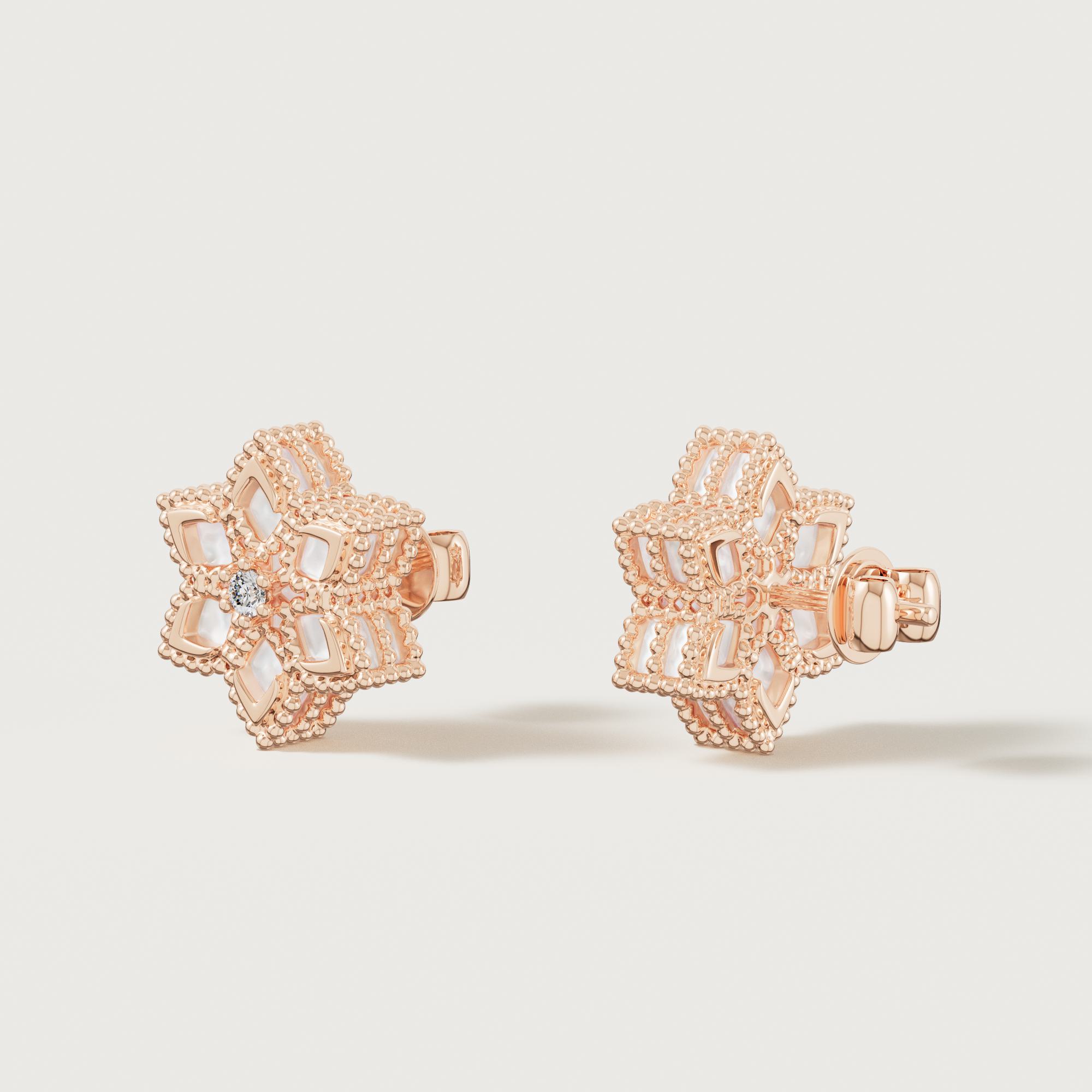 Stella D'oro 18k Rose Gold Diamond And Mother Of Pearl Earrings
