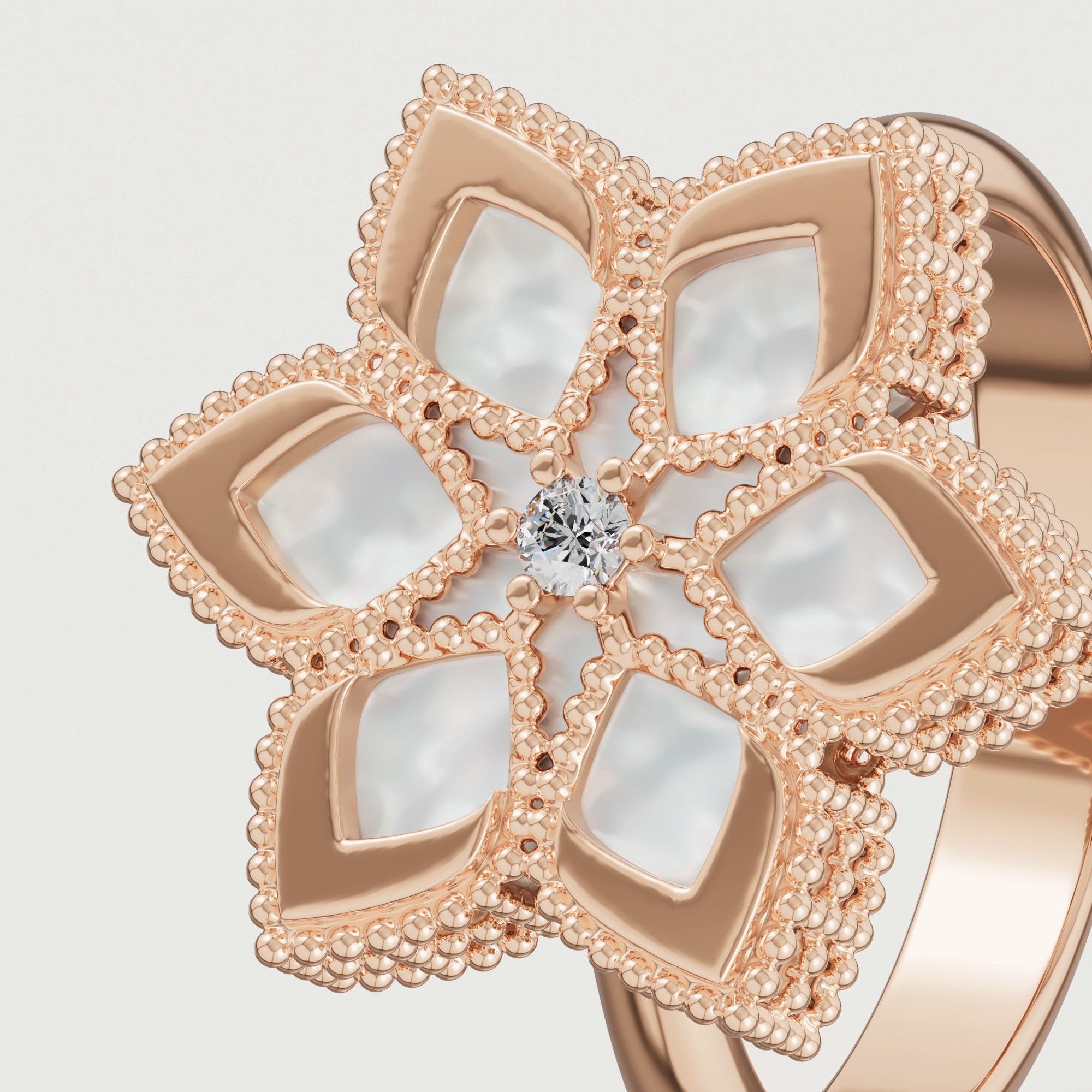 Stella D'oro 18k Rose Gold Diamond And Mother Of Pearl Ring