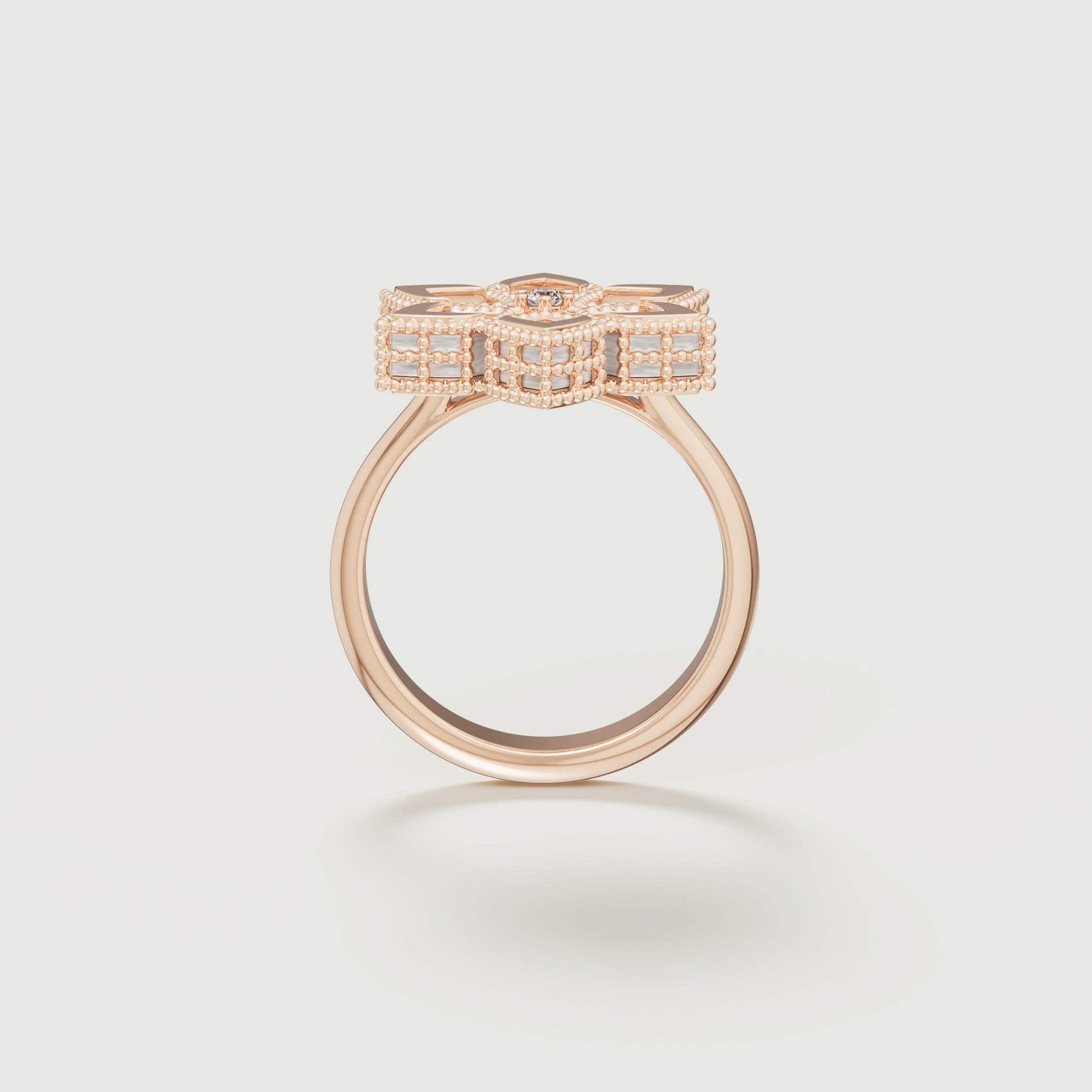 Stella D'oro 18k Rose Gold Diamond And Mother Of Pearl Ring
