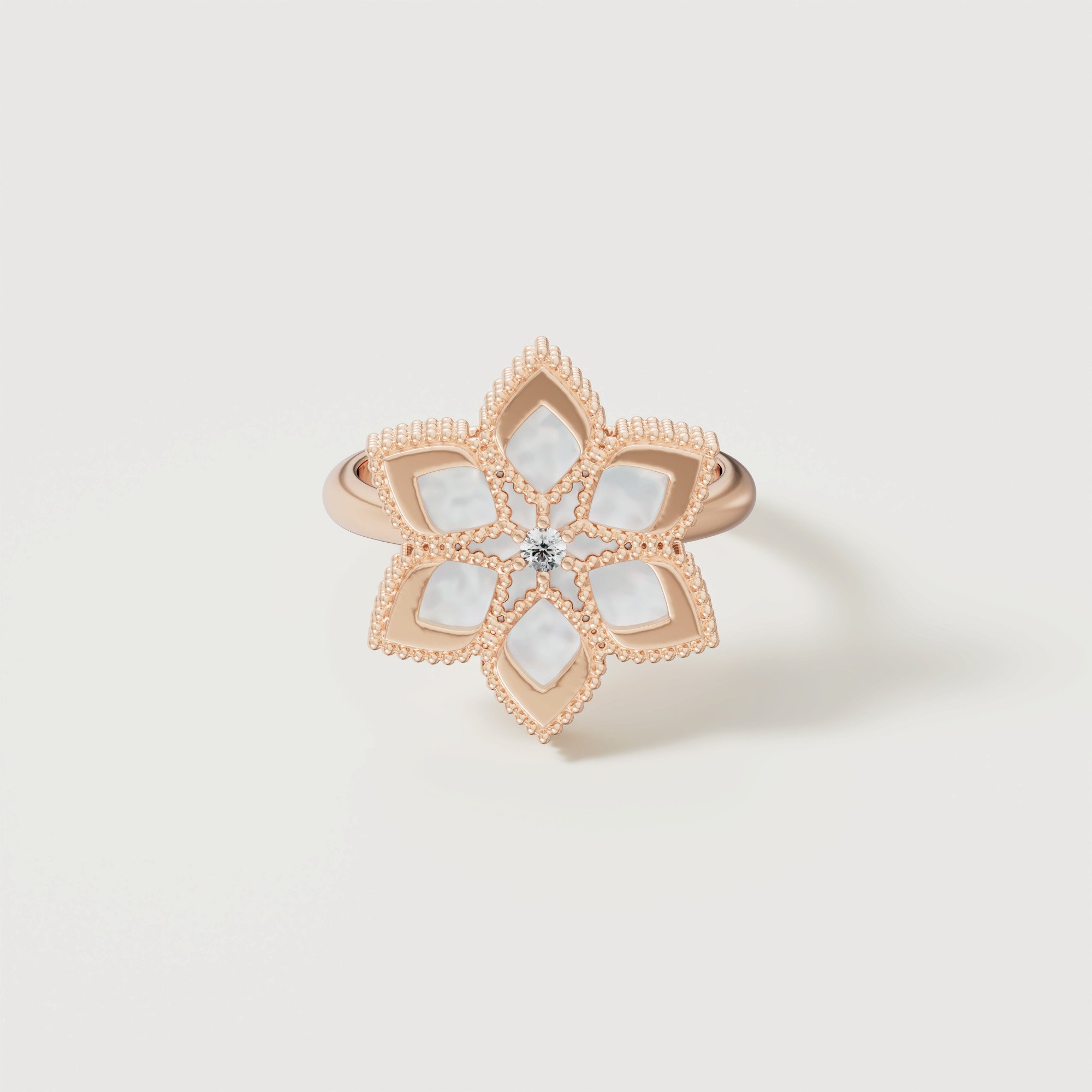 Stella D'oro 18k Rose Gold Diamond And Mother Of Pearl Ring