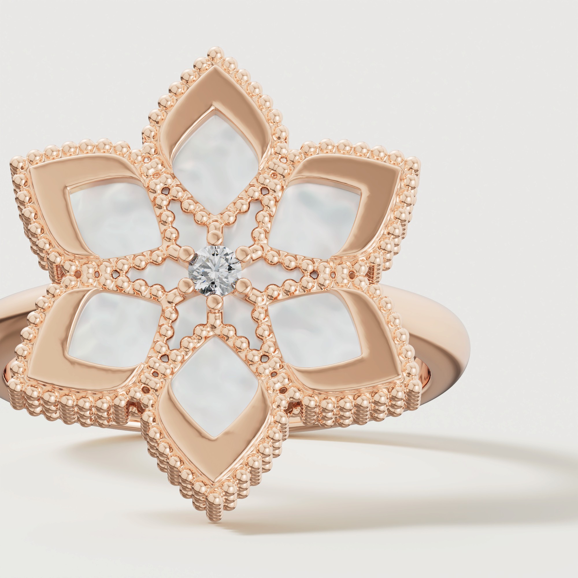 Stella D'oro 18k Rose Gold Diamond And Mother Of Pearl Ring