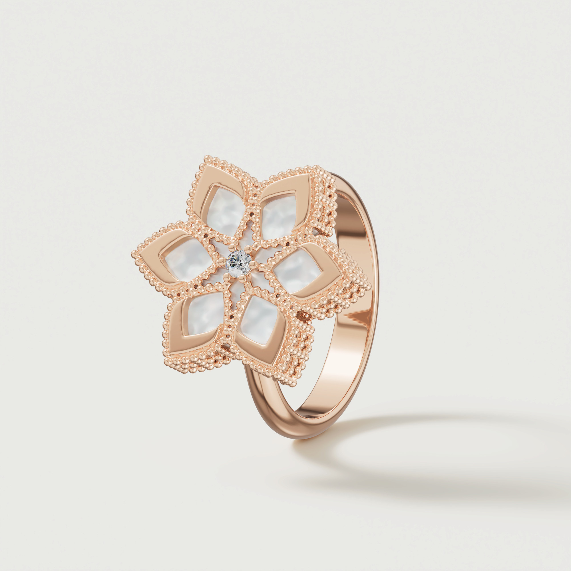 Stella D'oro 18k Rose Gold Diamond And Mother Of Pearl Ring