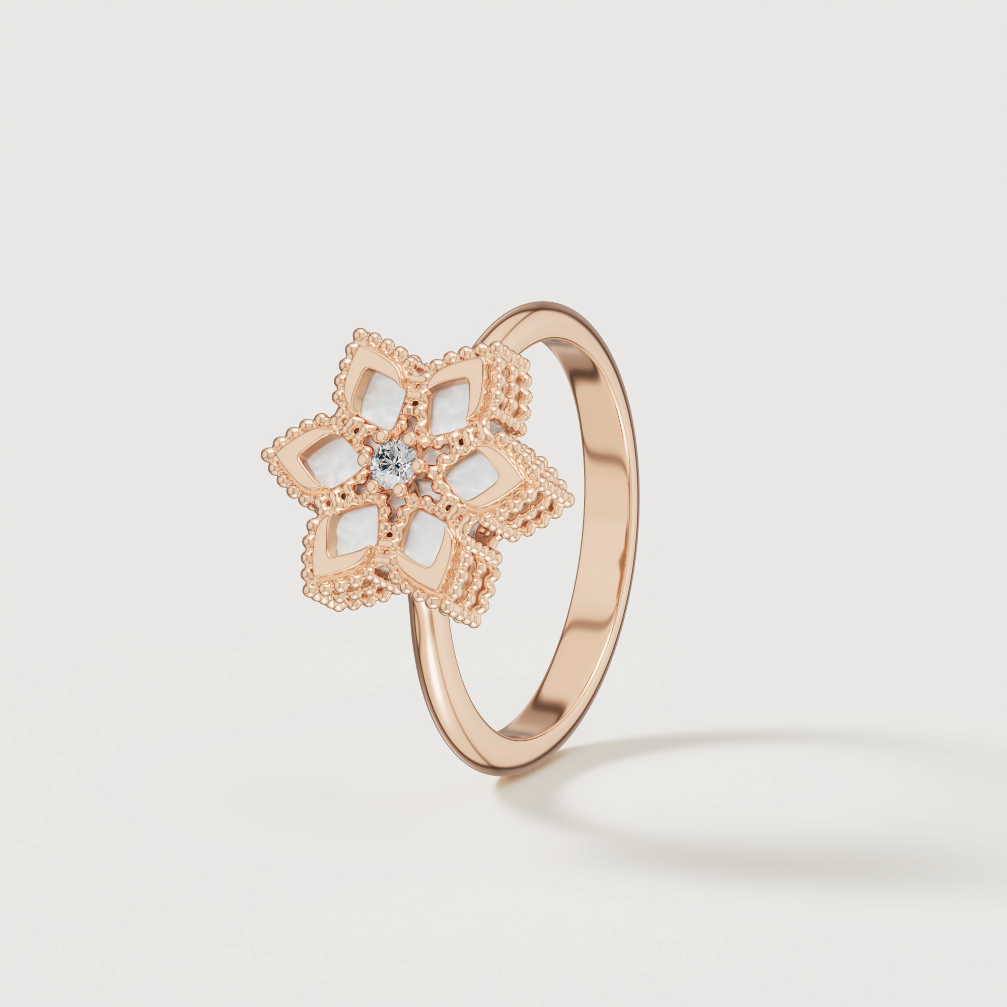 Stella D'oro 18k Rose Gold Diamond And Mother Of Pearl Ring