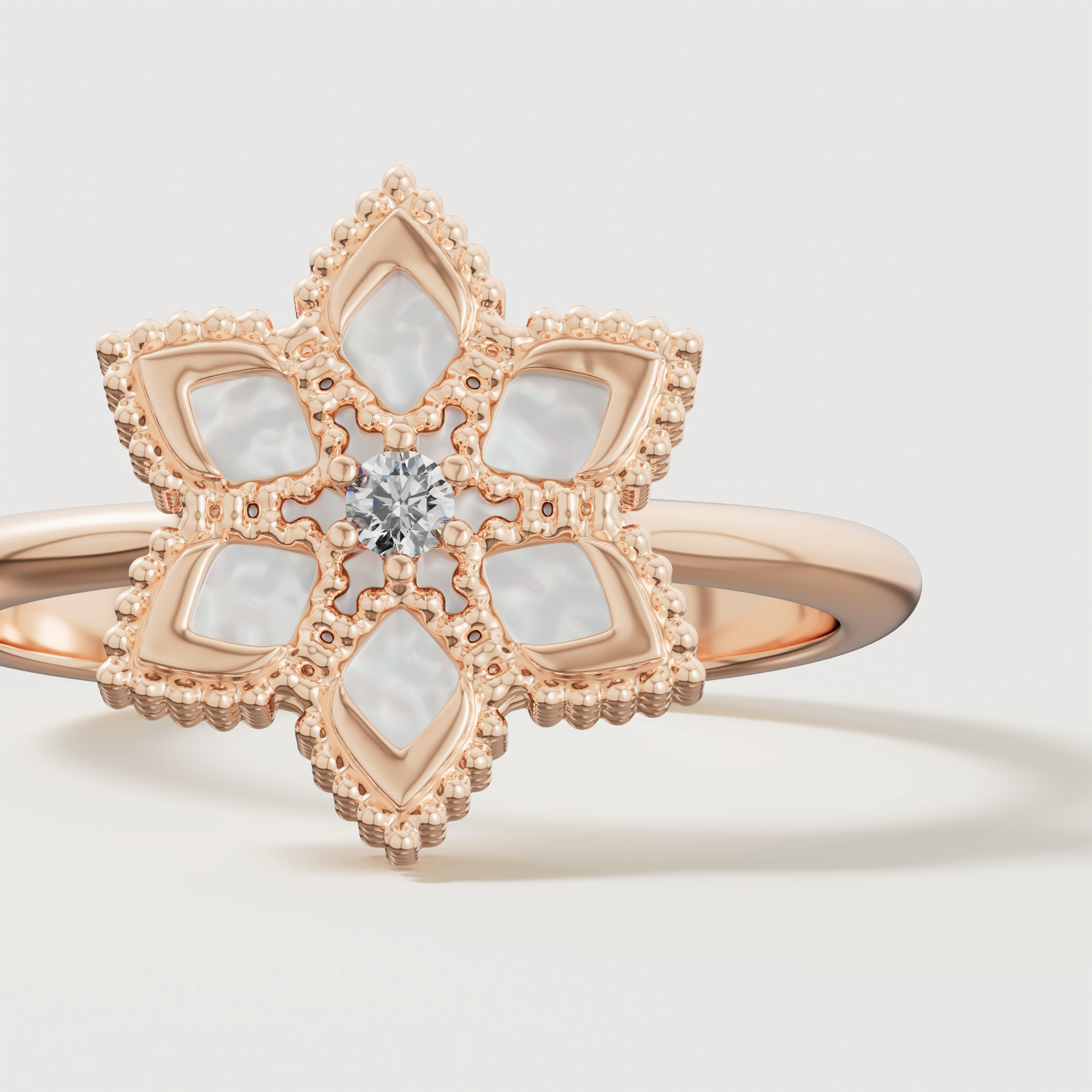 Stella D'oro 18k Rose Gold Diamond And Mother Of Pearl Ring