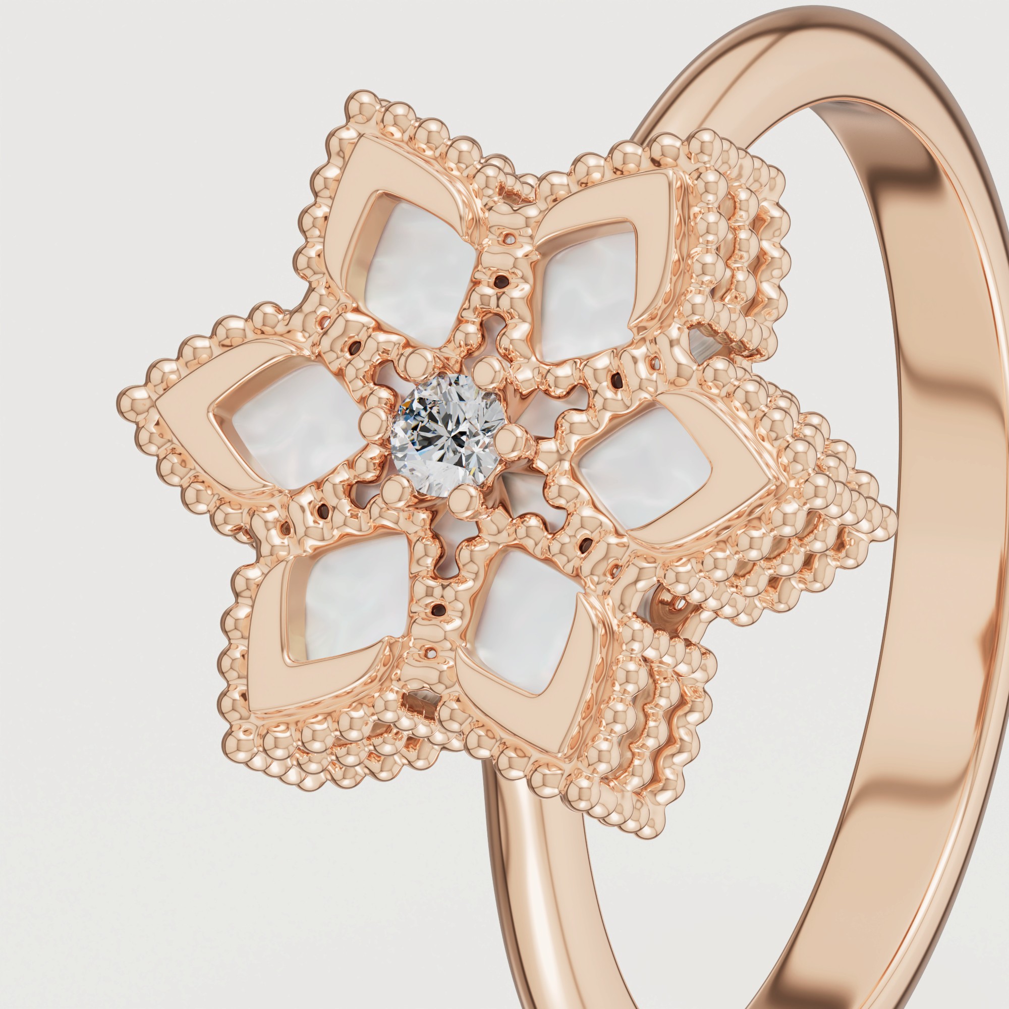 Stella D'oro 18k Rose Gold Diamond And Mother Of Pearl Ring