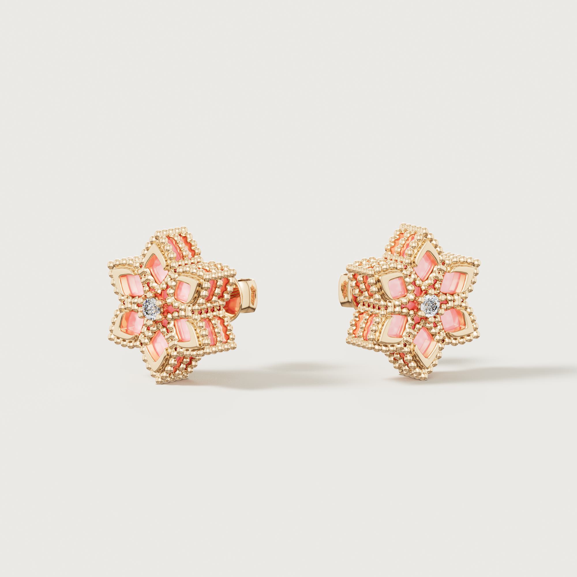 Stella D'oro Eden 18k Yellow Gold Diamond And Pink Opal Earrings