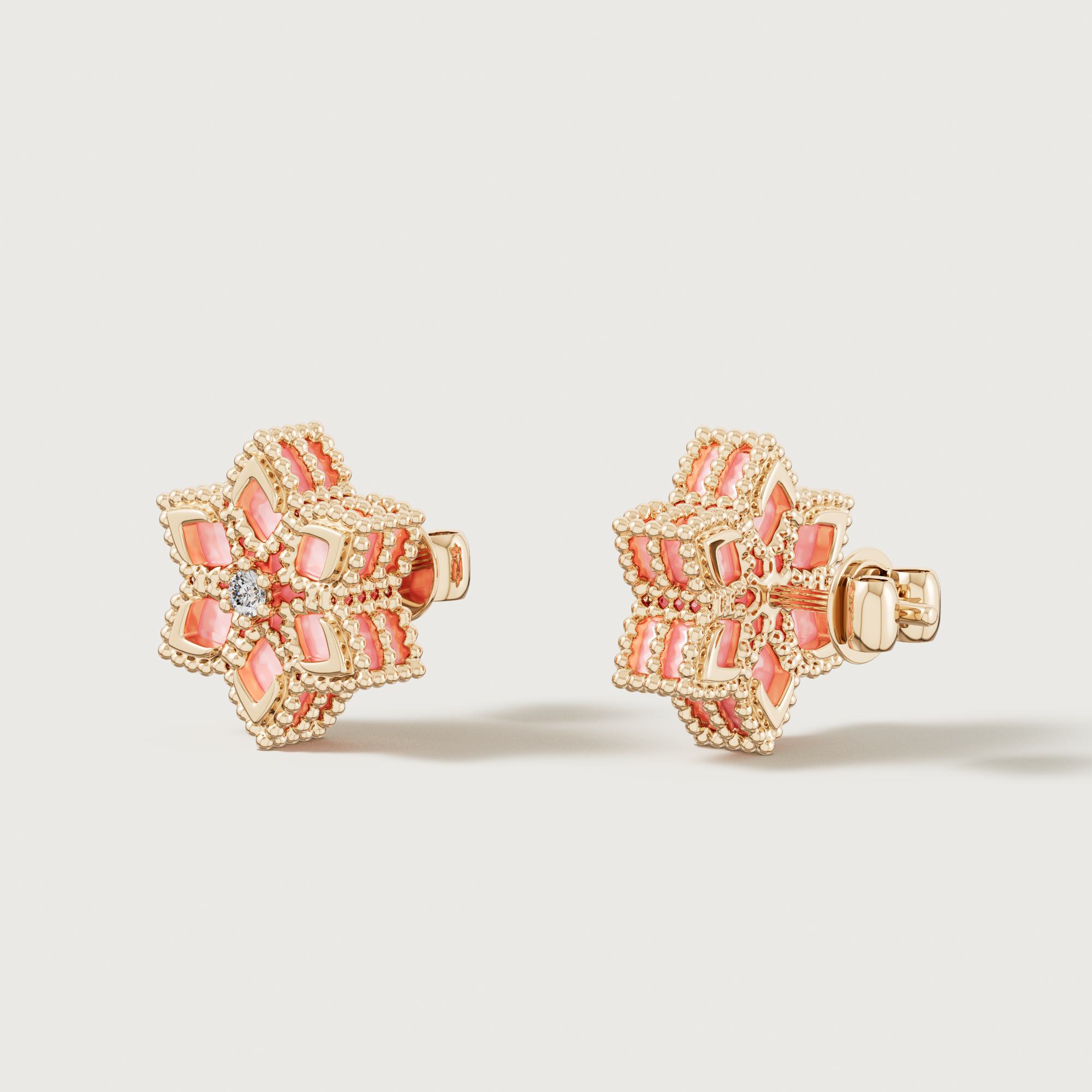 Stella D'oro Eden 18k Yellow Gold Diamond And Pink Opal Earrings