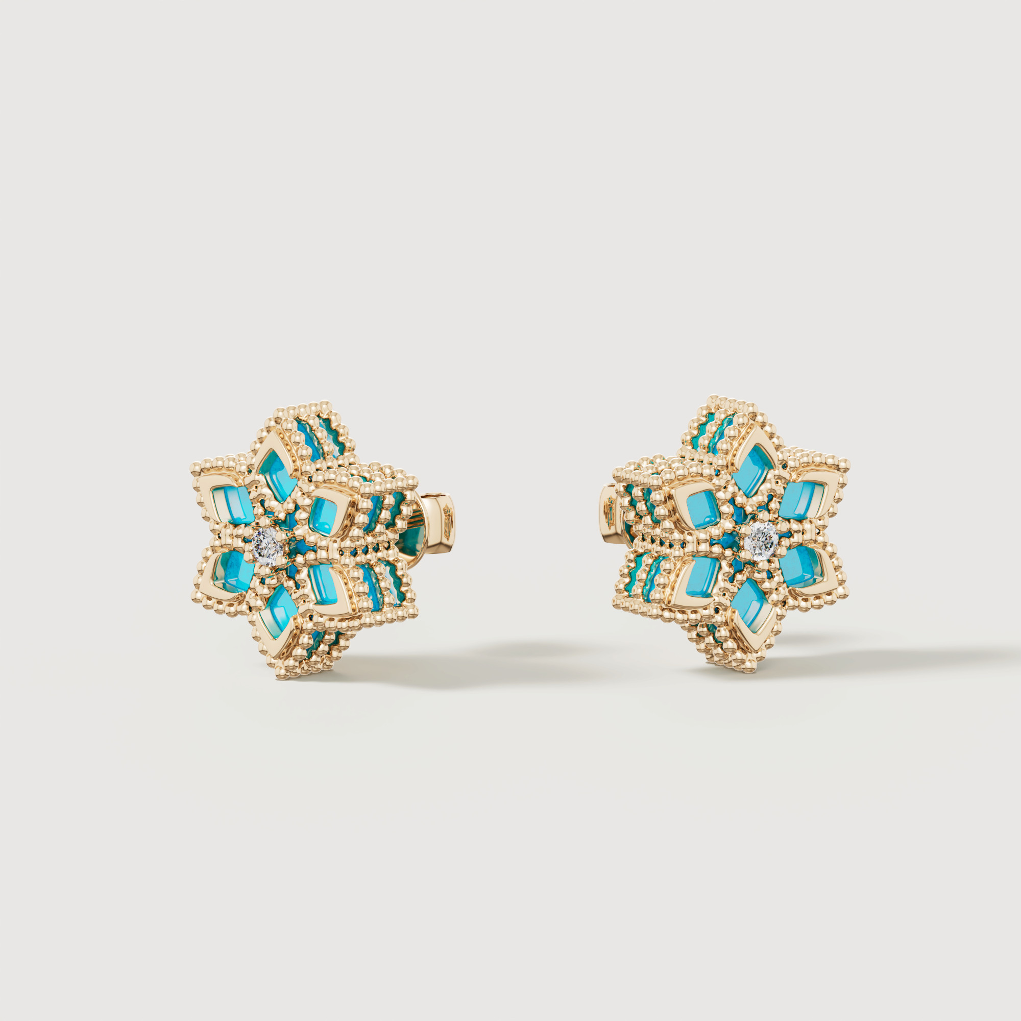 Stella D'oro Eden 18k Yellow Gold Diamond And Turquoise Earrings