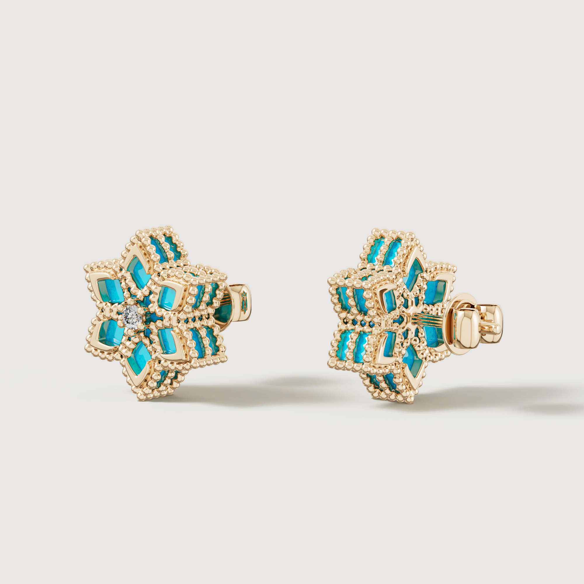 Stella D'oro Eden 18k Yellow Gold Diamond And Turquoise Earrings