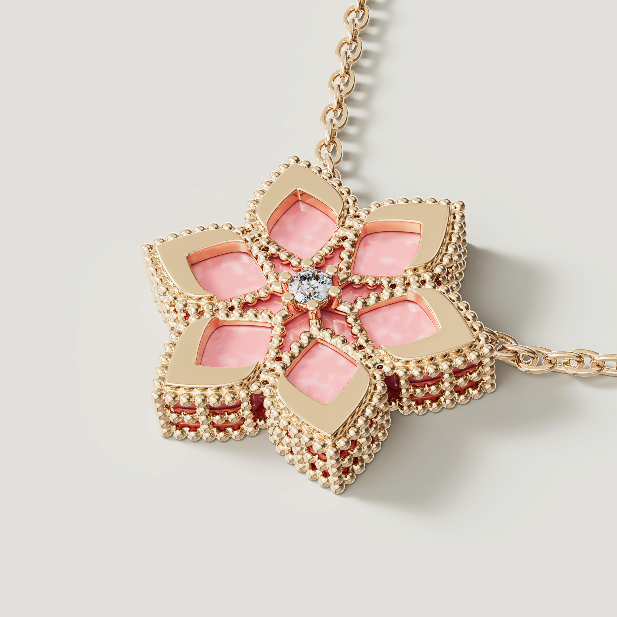Stella D'oro Eden 18k Yellow Gold Diamond And Pink Opal Necklace