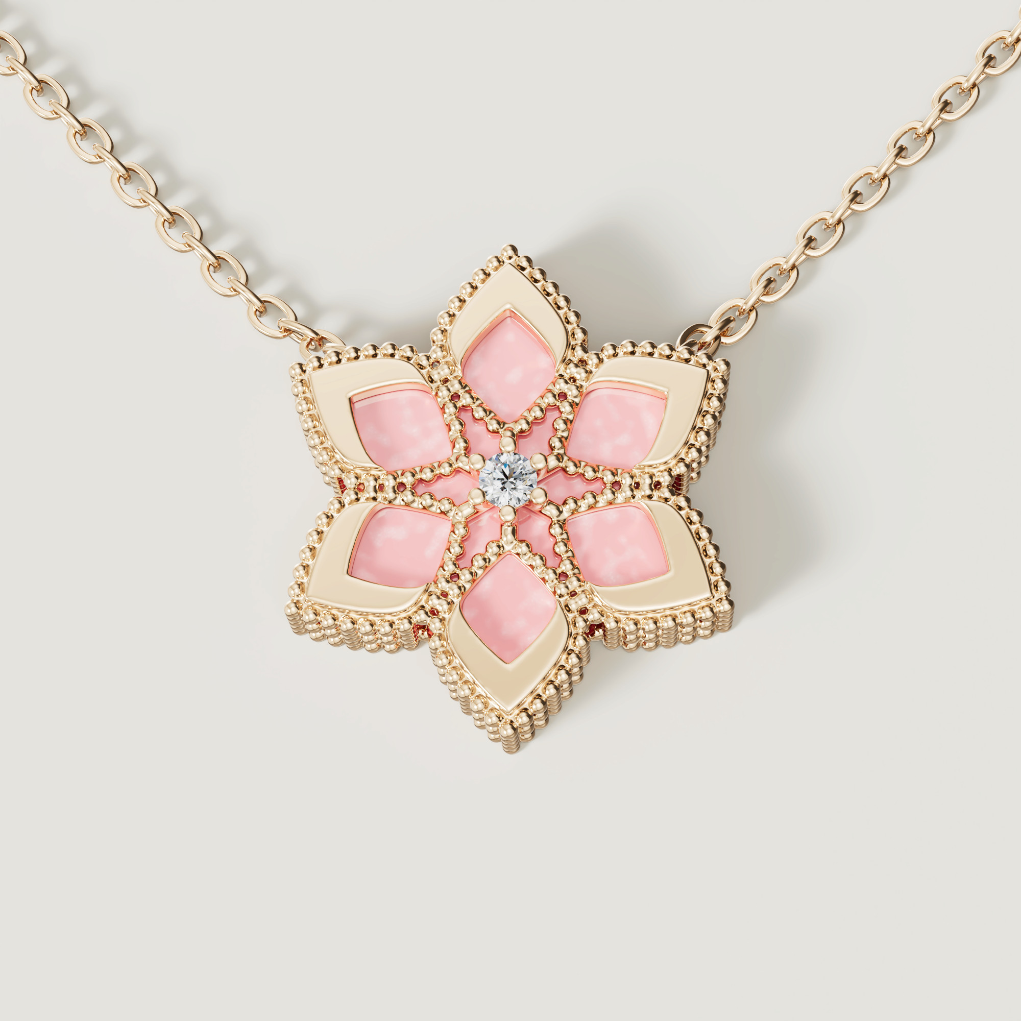 Stella D'oro Eden 18k Yellow Gold Diamond And Pink Opal Necklace