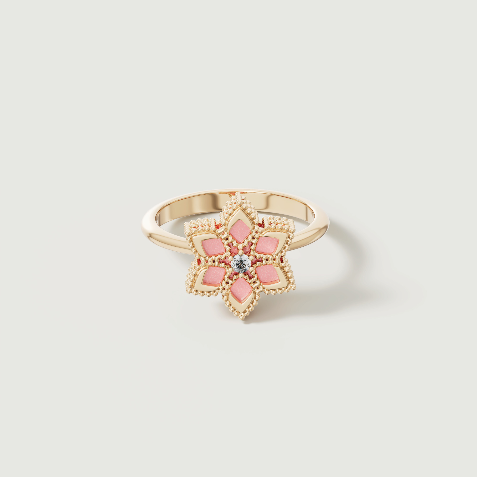 Stella D'oro Eden 18k Yellow Gold Diamond And Pink Opal Ring