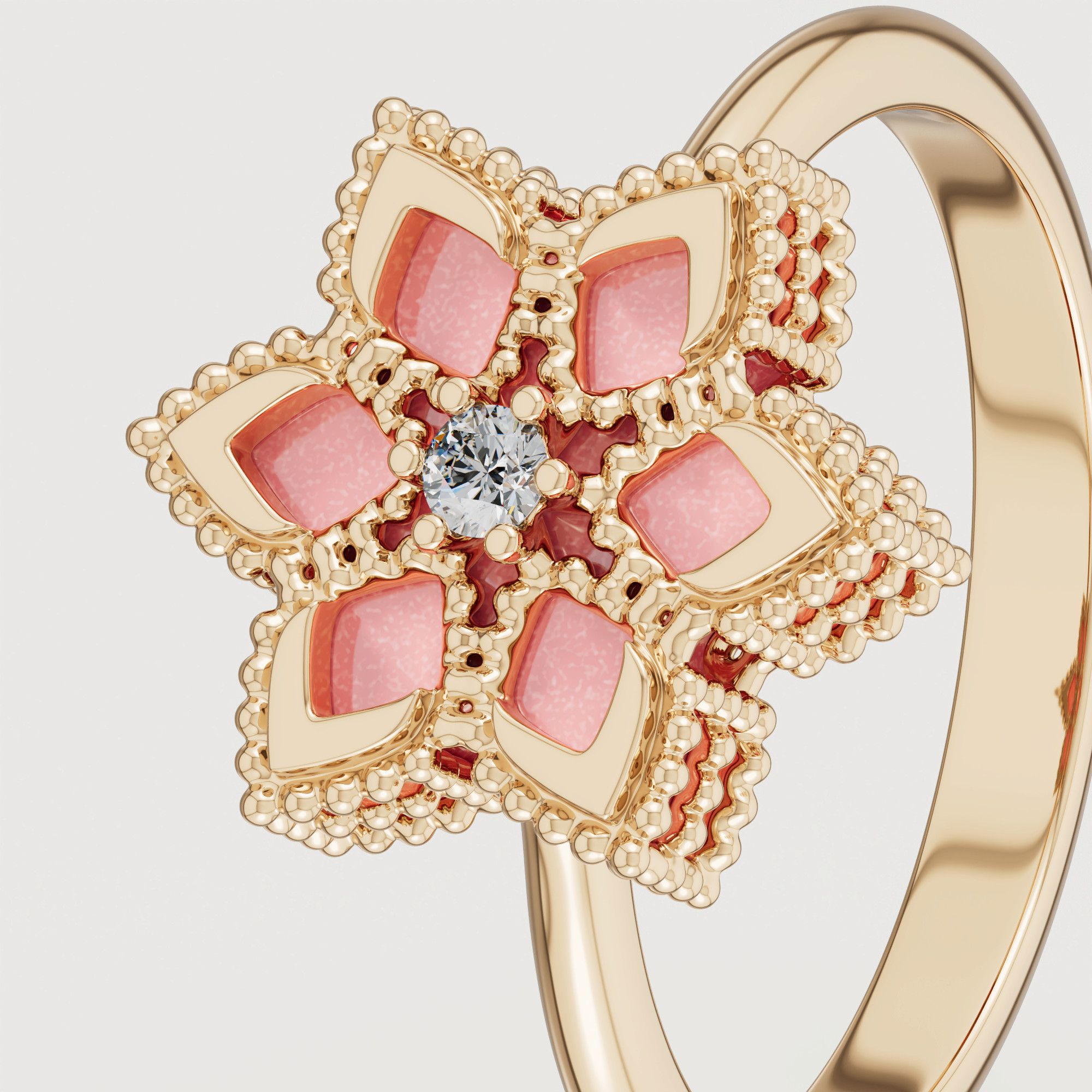 Stella D'oro Eden 18k Yellow Gold Diamond And Pink Opal Ring