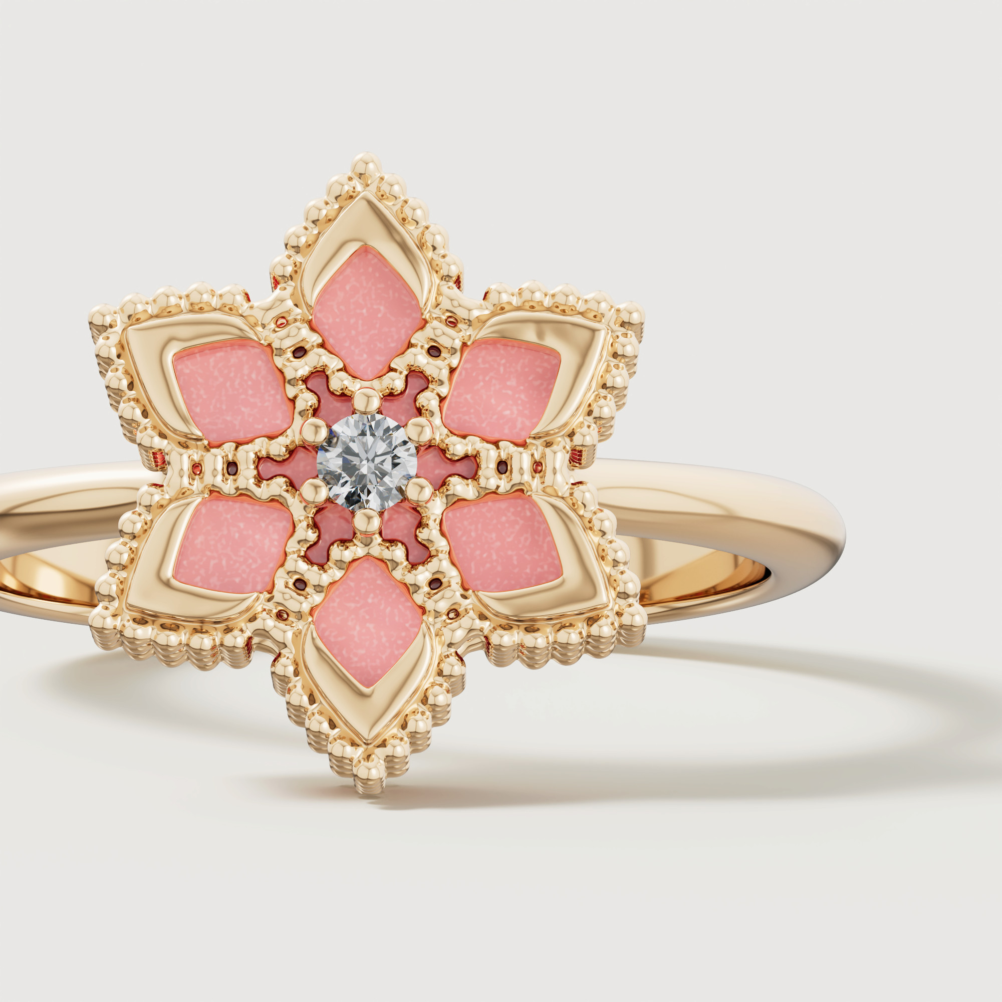 Stella D'oro Eden 18k Yellow Gold Diamond And Pink Opal Ring