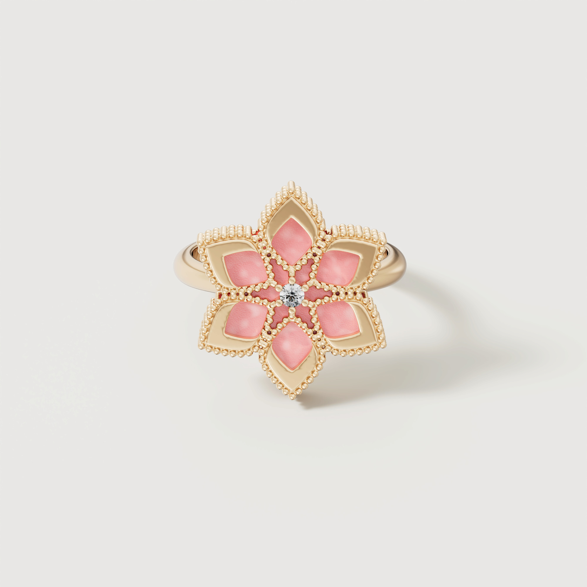 Stella D'oro Eden 18k Yellow Gold Diamond And Pink Opal Ring