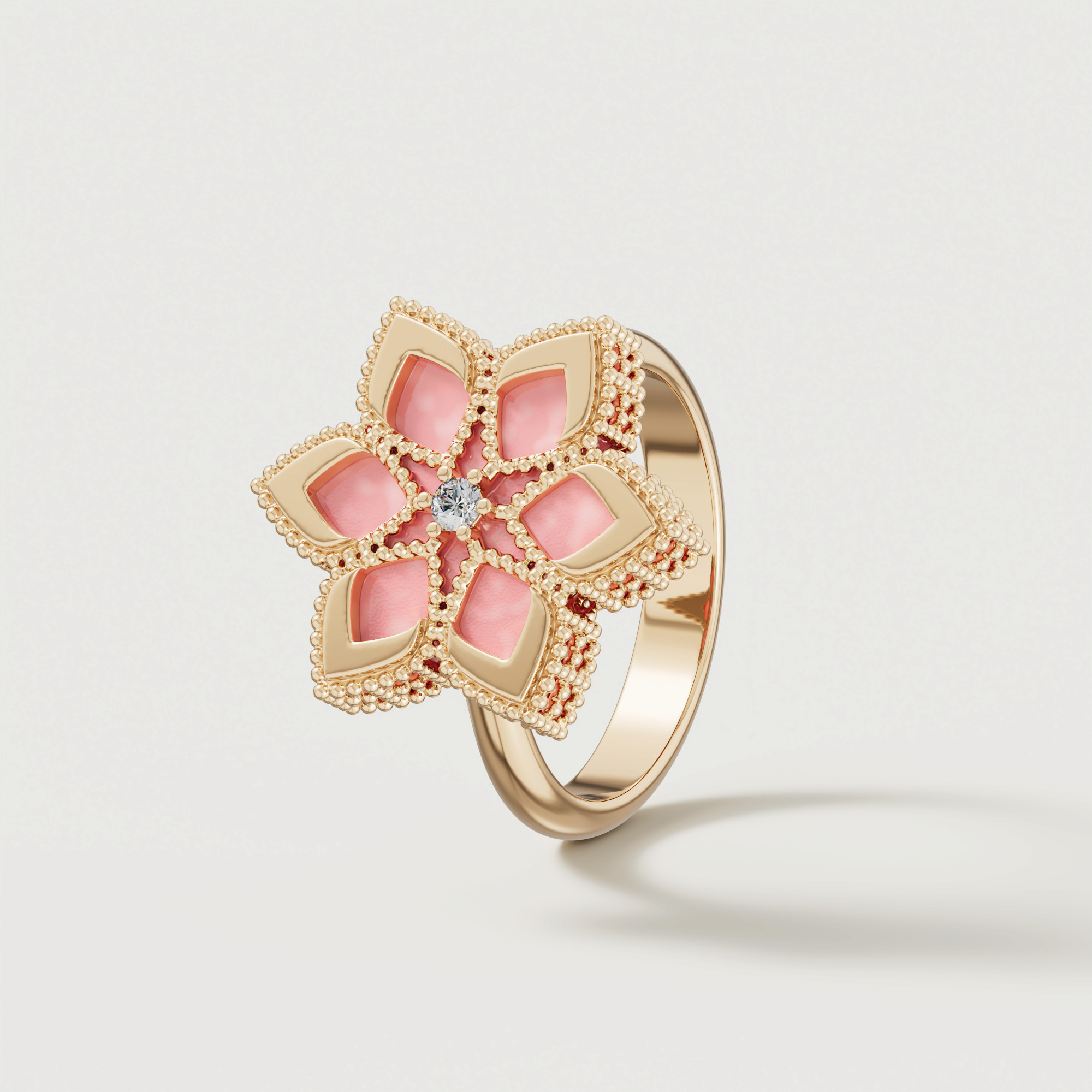 Stella D'oro Eden 18k Yellow Gold Diamond And Pink Opal Ring