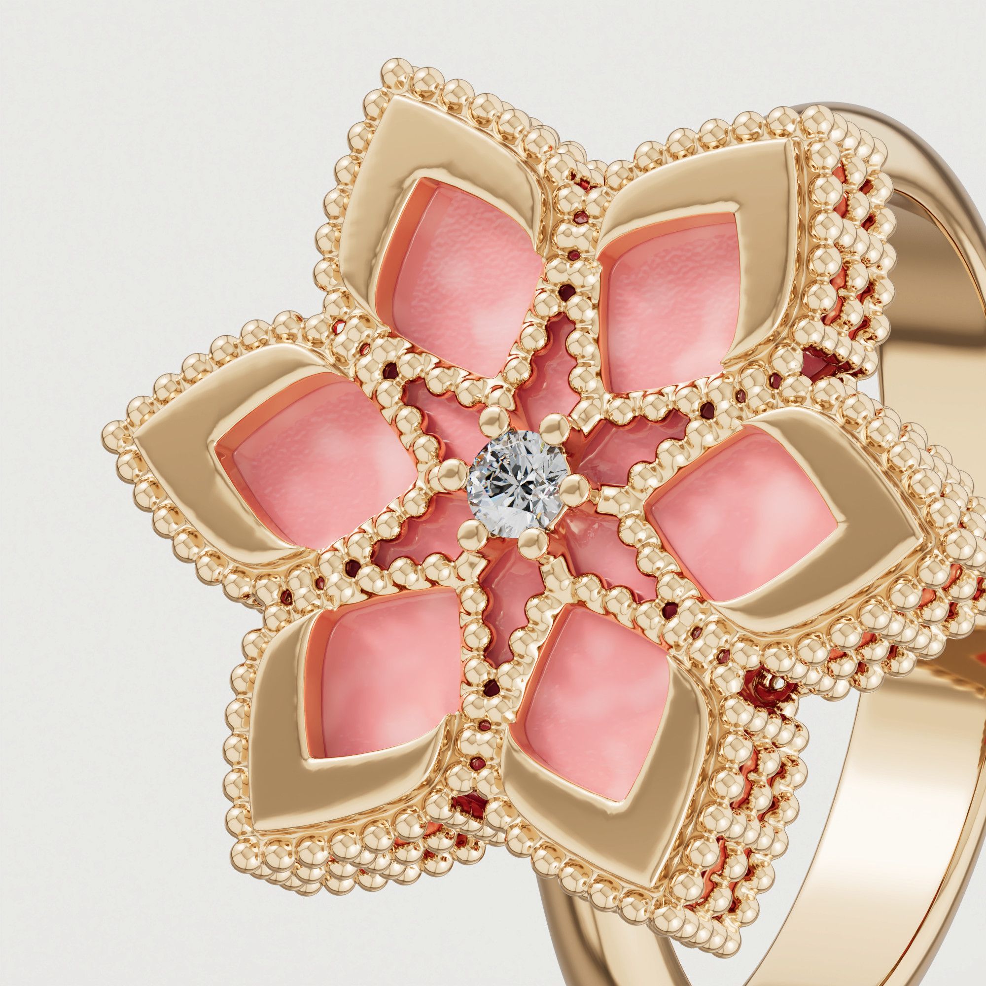 Stella D'oro Eden 18k Yellow Gold Diamond And Pink Opal Ring