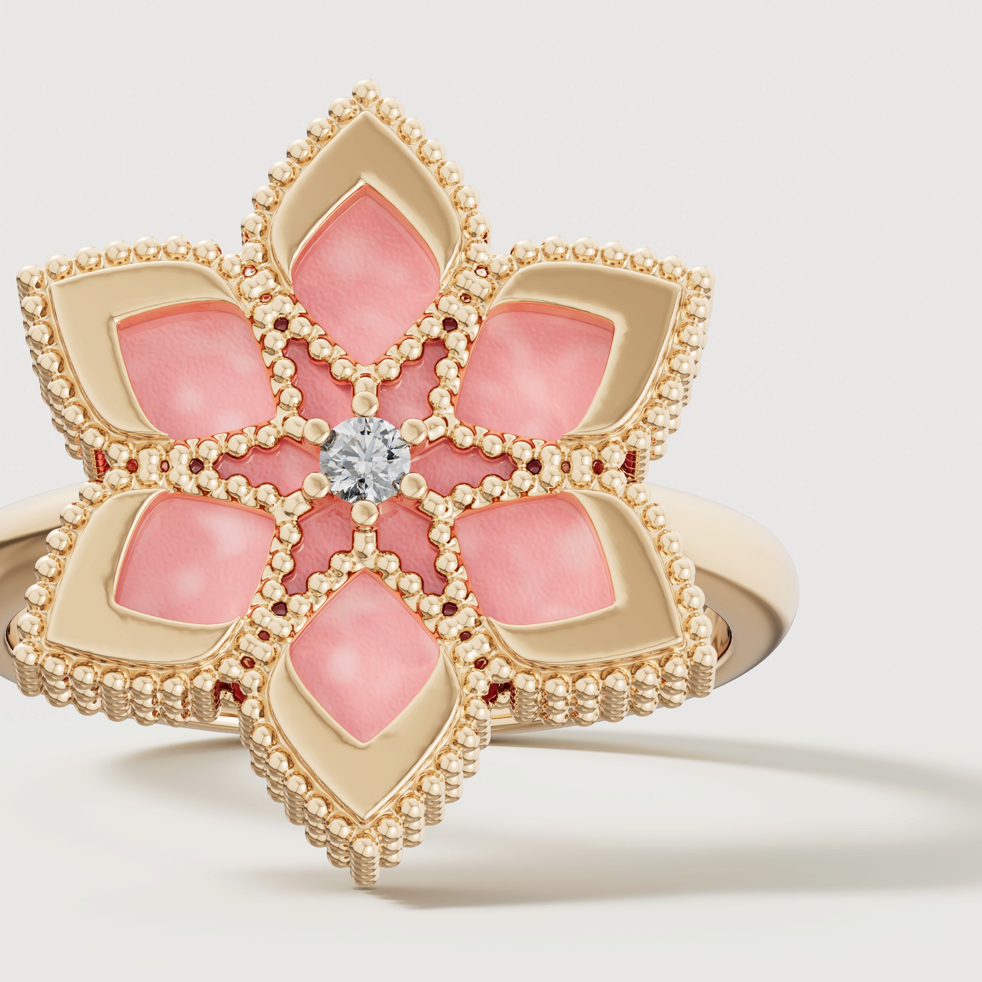 Stella D'oro Eden 18k Yellow Gold Diamond And Pink Opal Ring