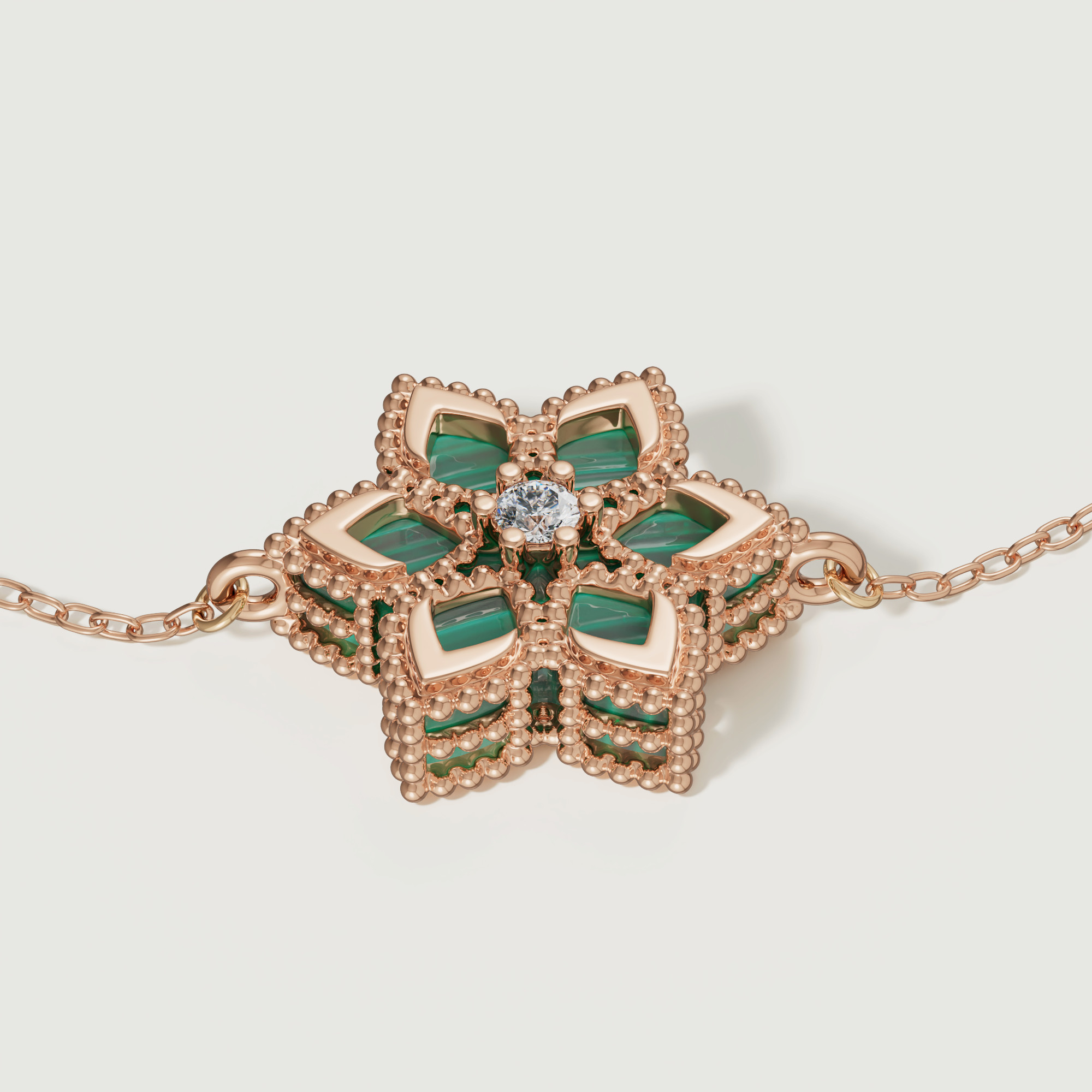 Stella D'oro 18k Rose Gold Diamond And Malachite Bracelet