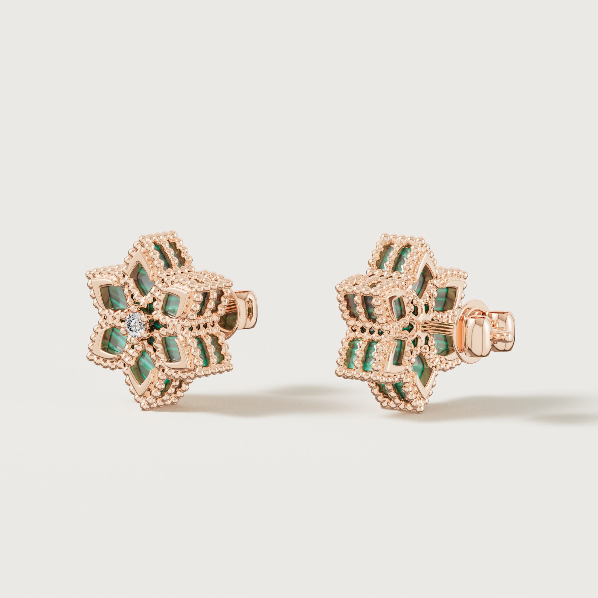 Stella D'oro 18k Rose Gold Diamond And Malachite Earrings