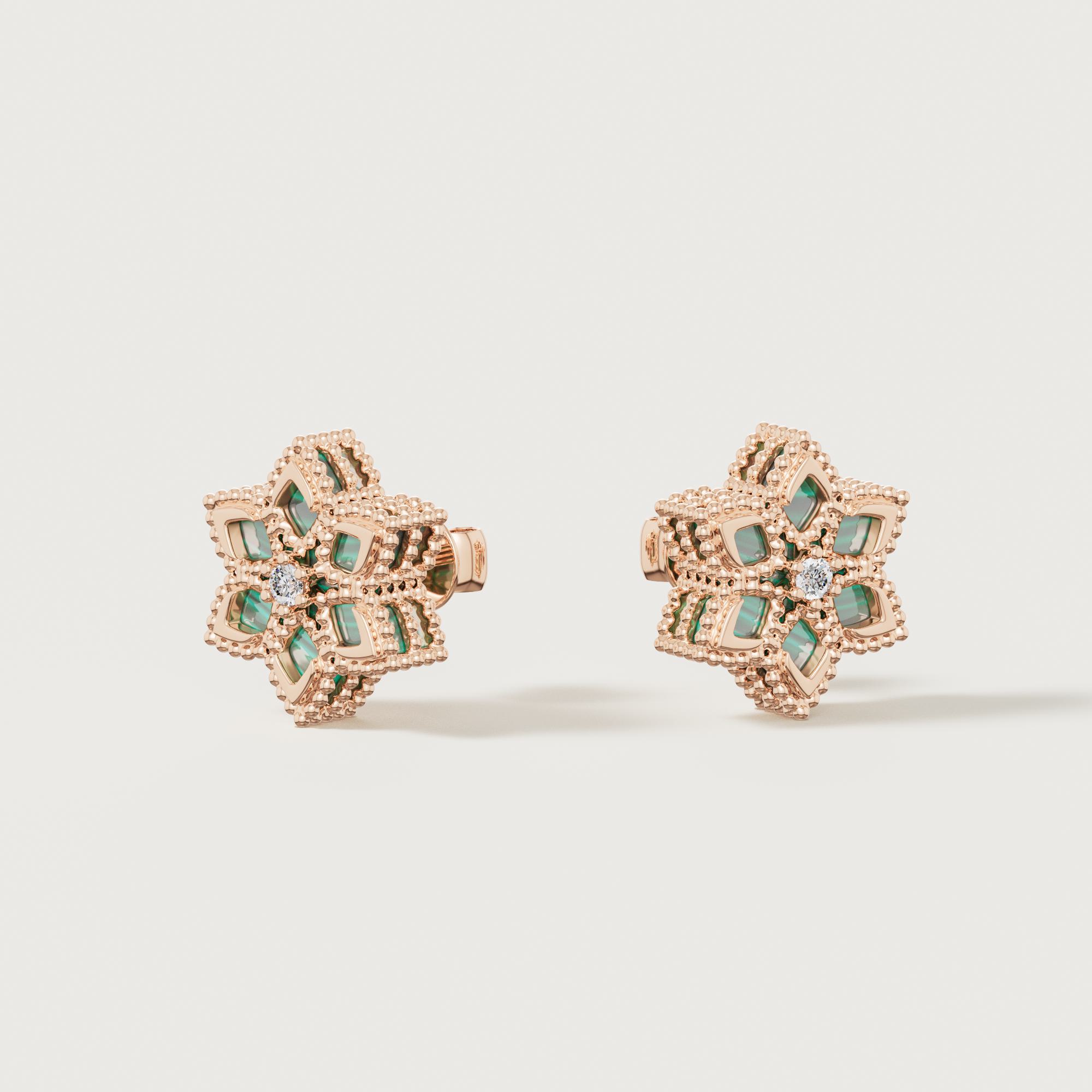 Stella D'oro 18k Rose Gold Diamond And Malachite Earrings