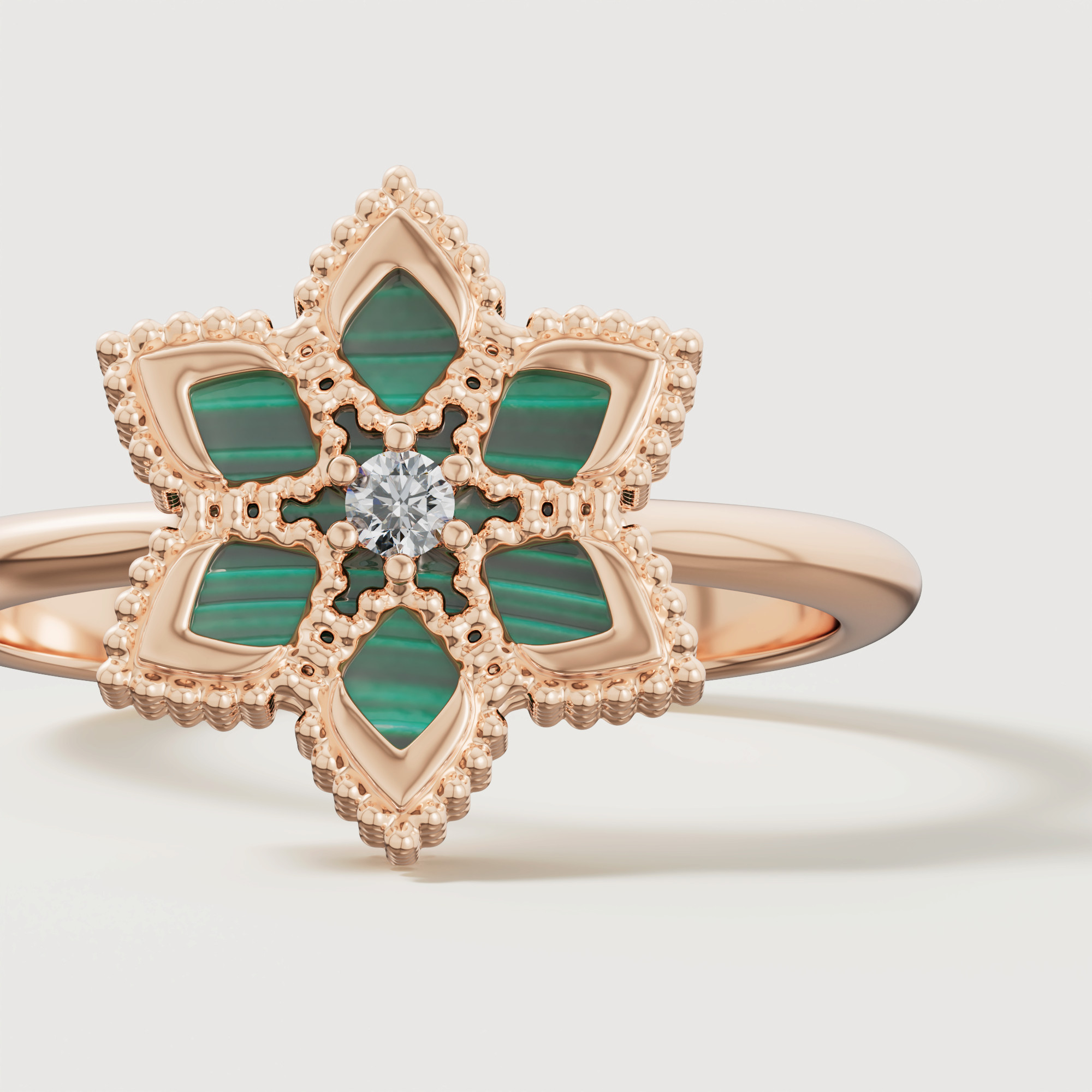 Stella D'oro 18k Rose Gold Diamond And Malachite Ring