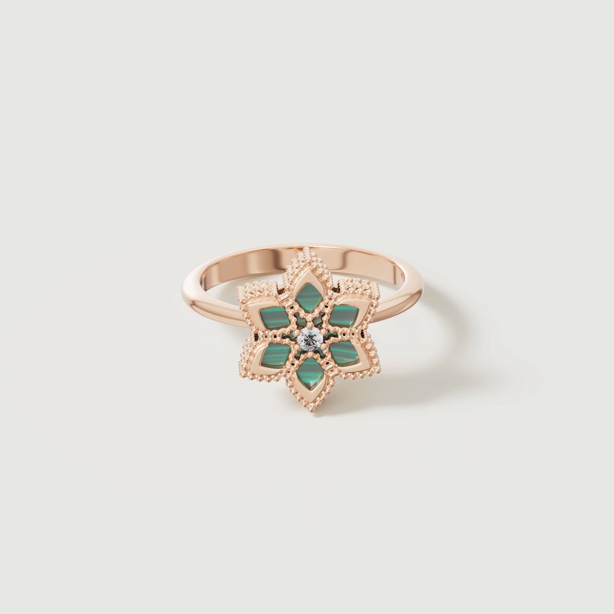 Stella D'oro 18k Rose Gold Diamond And Malachite Ring