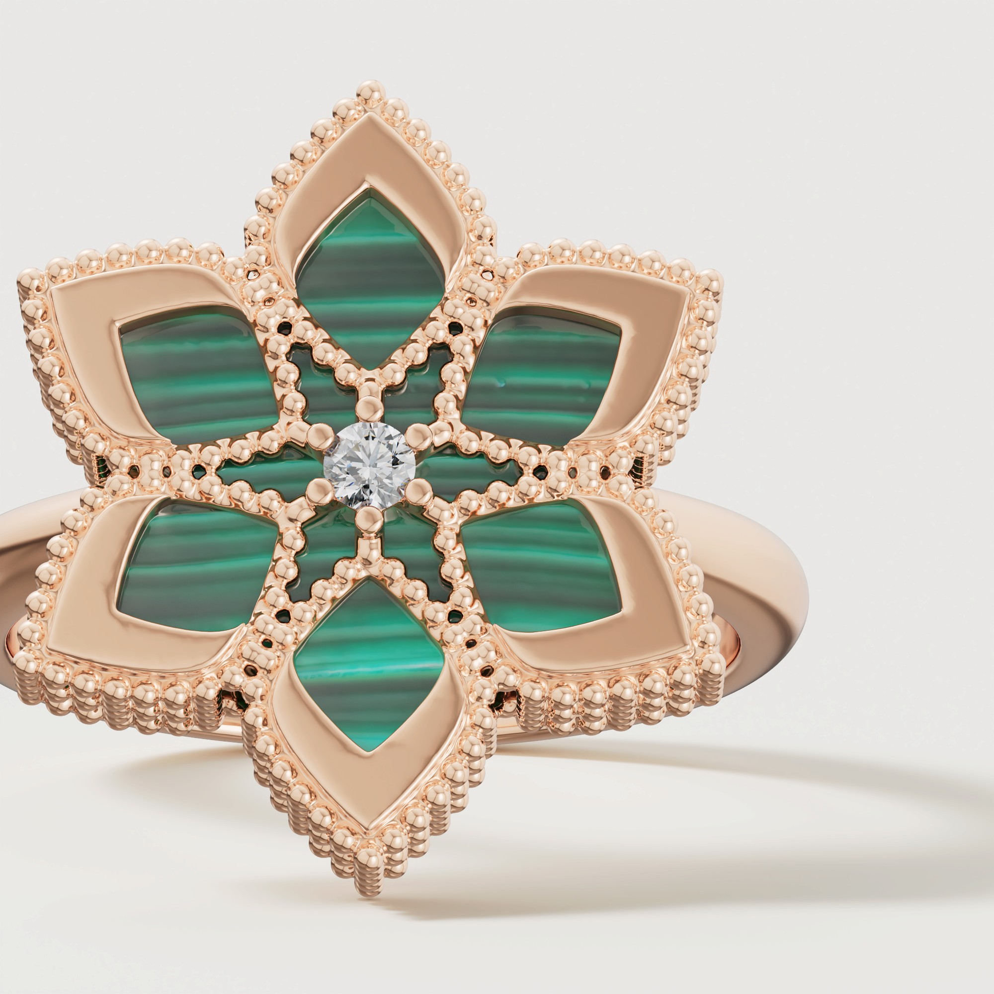Stella D'Oro 18K Rose Gold Diamond And Malachite Ring