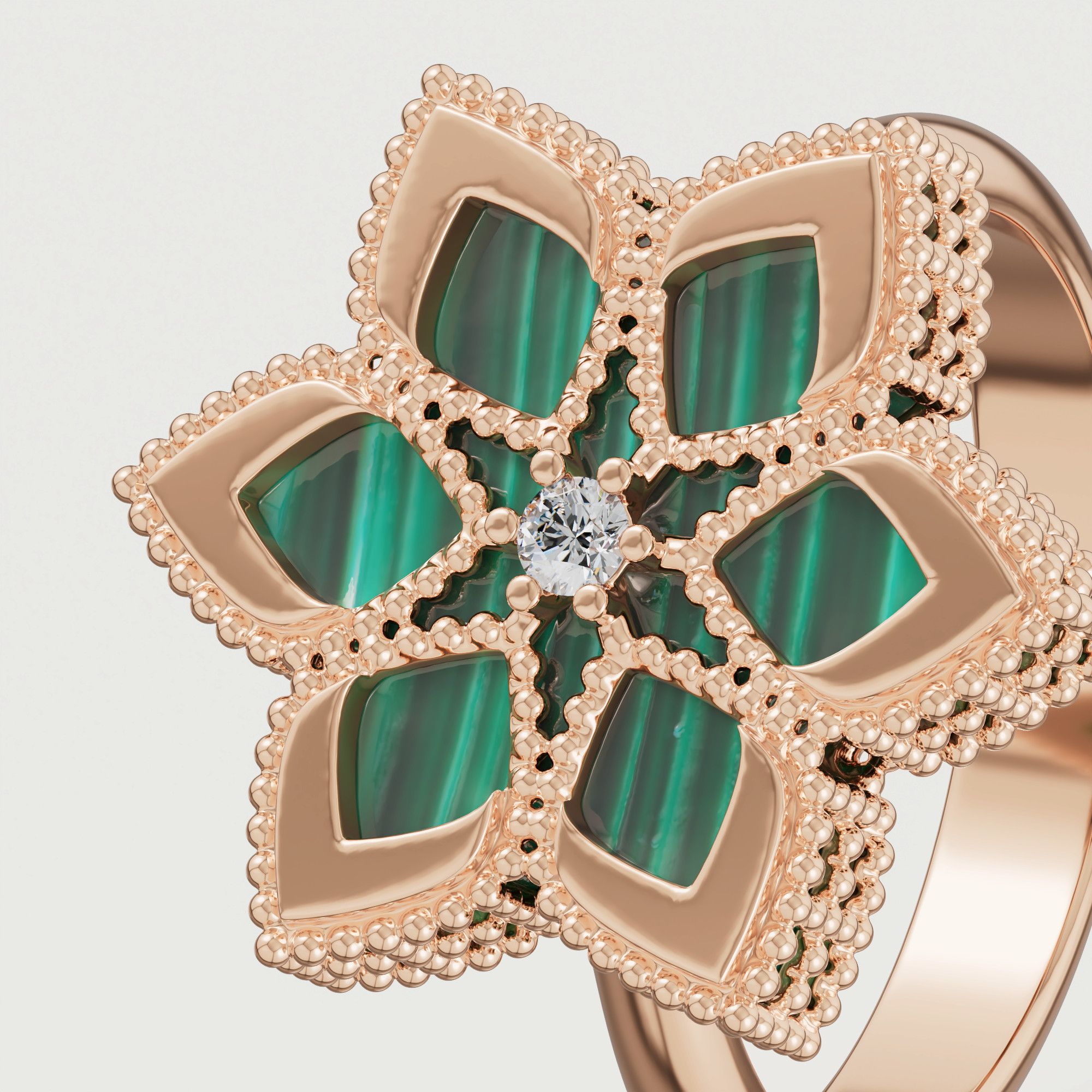 Stella D'Oro 18K Rose Gold Diamond And Malachite Ring