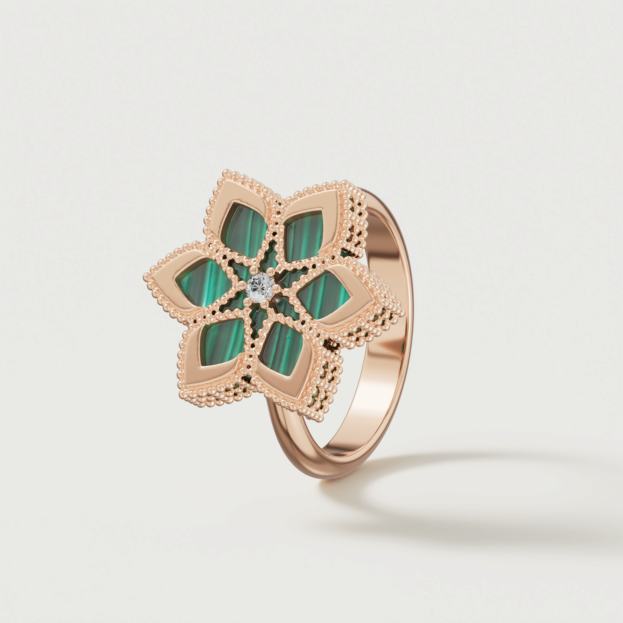Stella D'Oro 18K Rose Gold Diamond And Malachite Ring