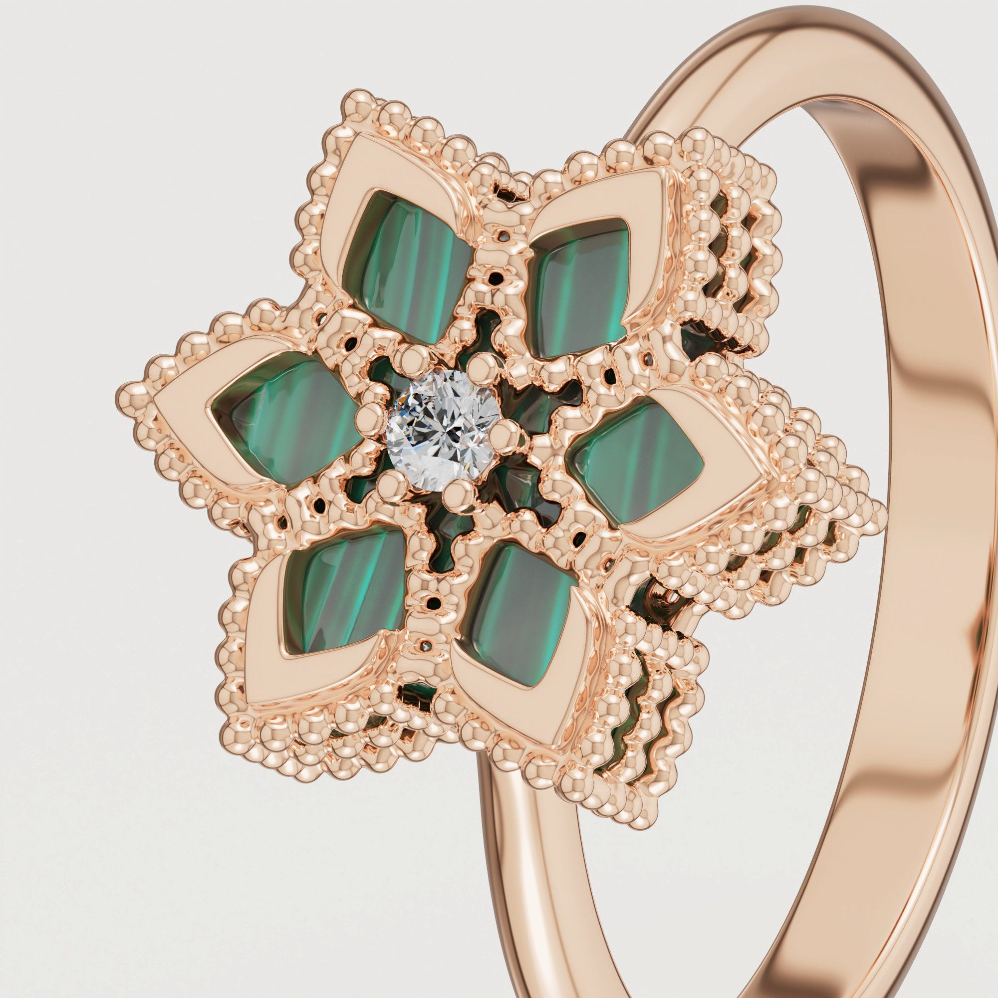 Stella D'oro 18k Rose Gold Diamond And Malachite Ring