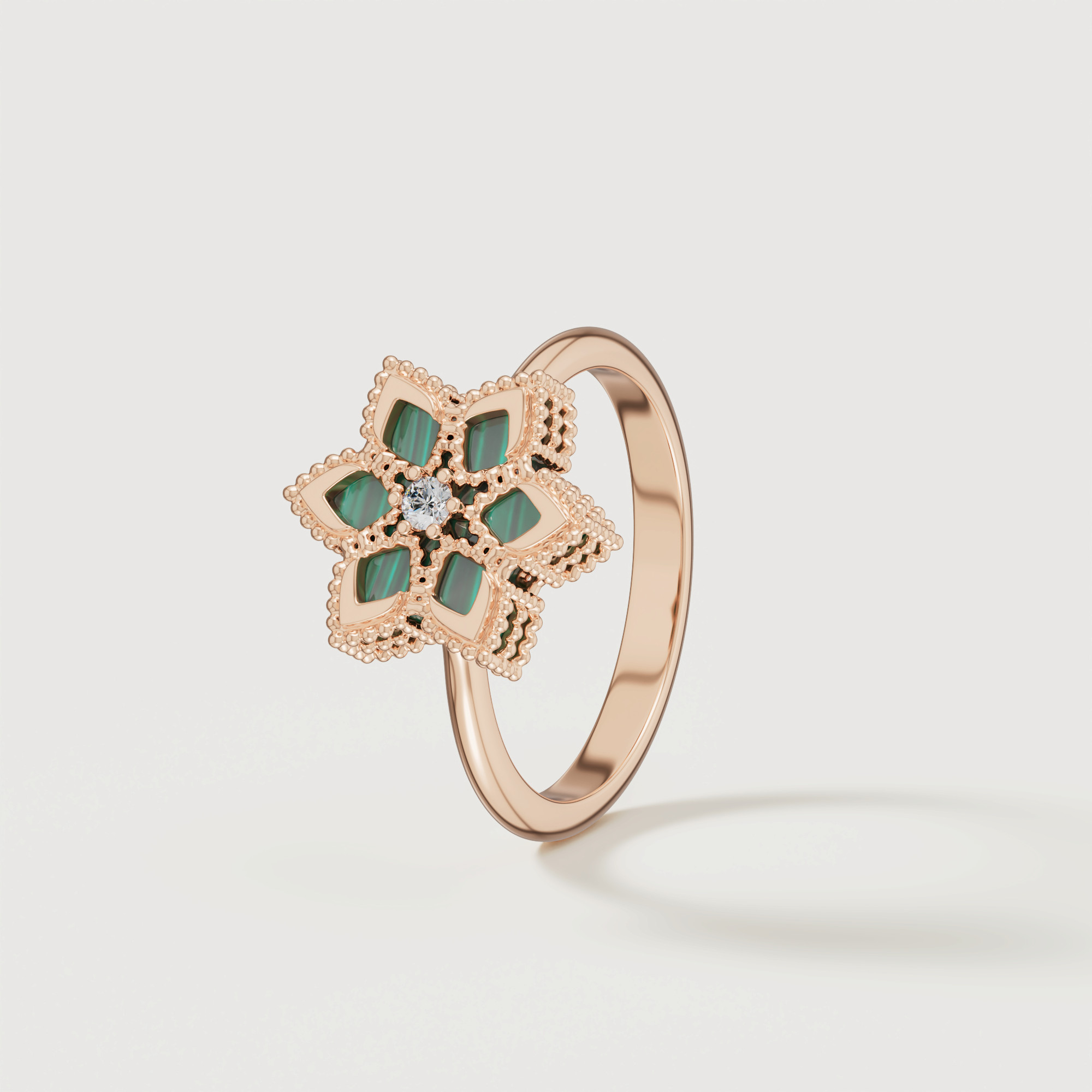 Stella D'oro 18k Rose Gold Diamond And Malachite Ring