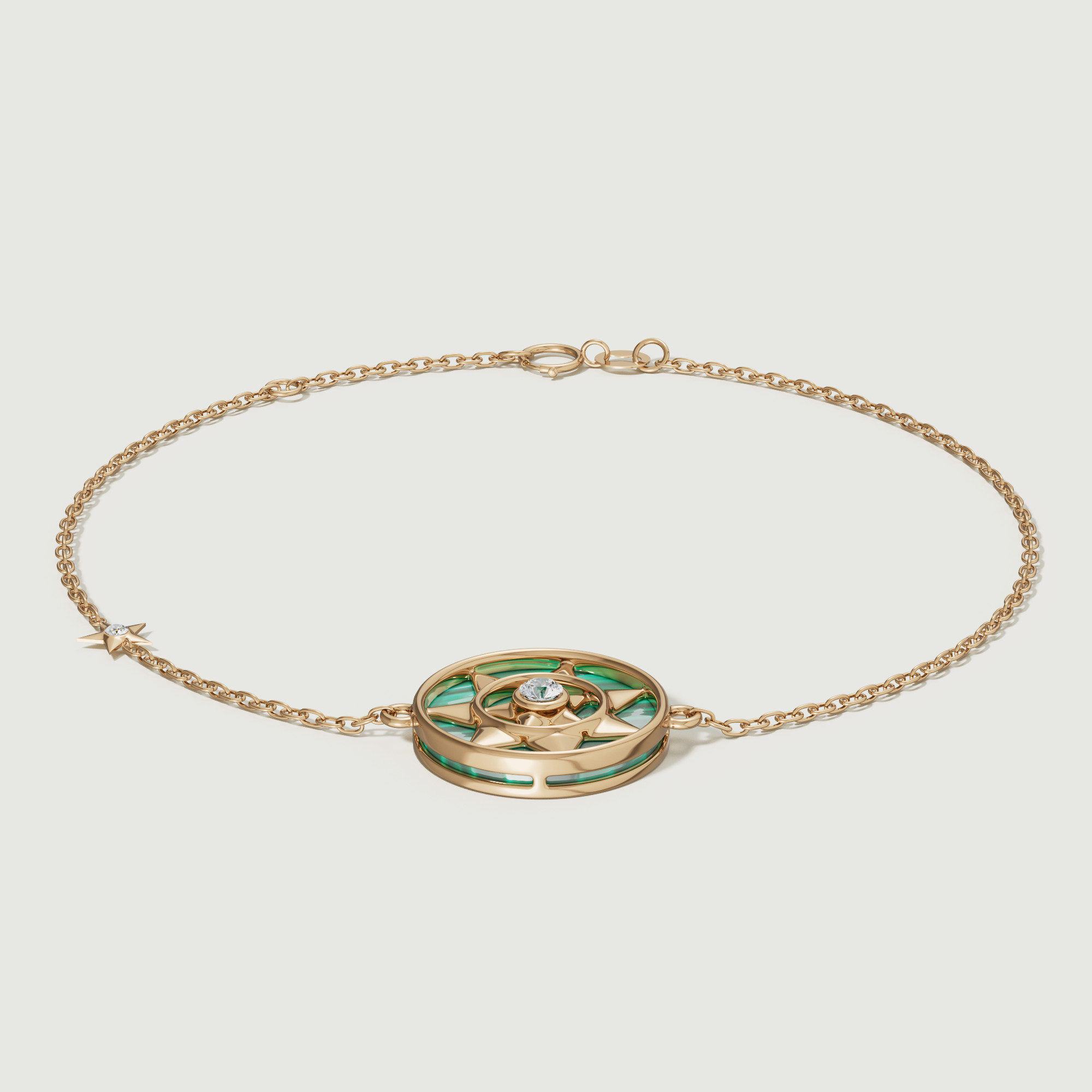 Shams 18k Yellow Gold Malachite And Diamond Bracelet