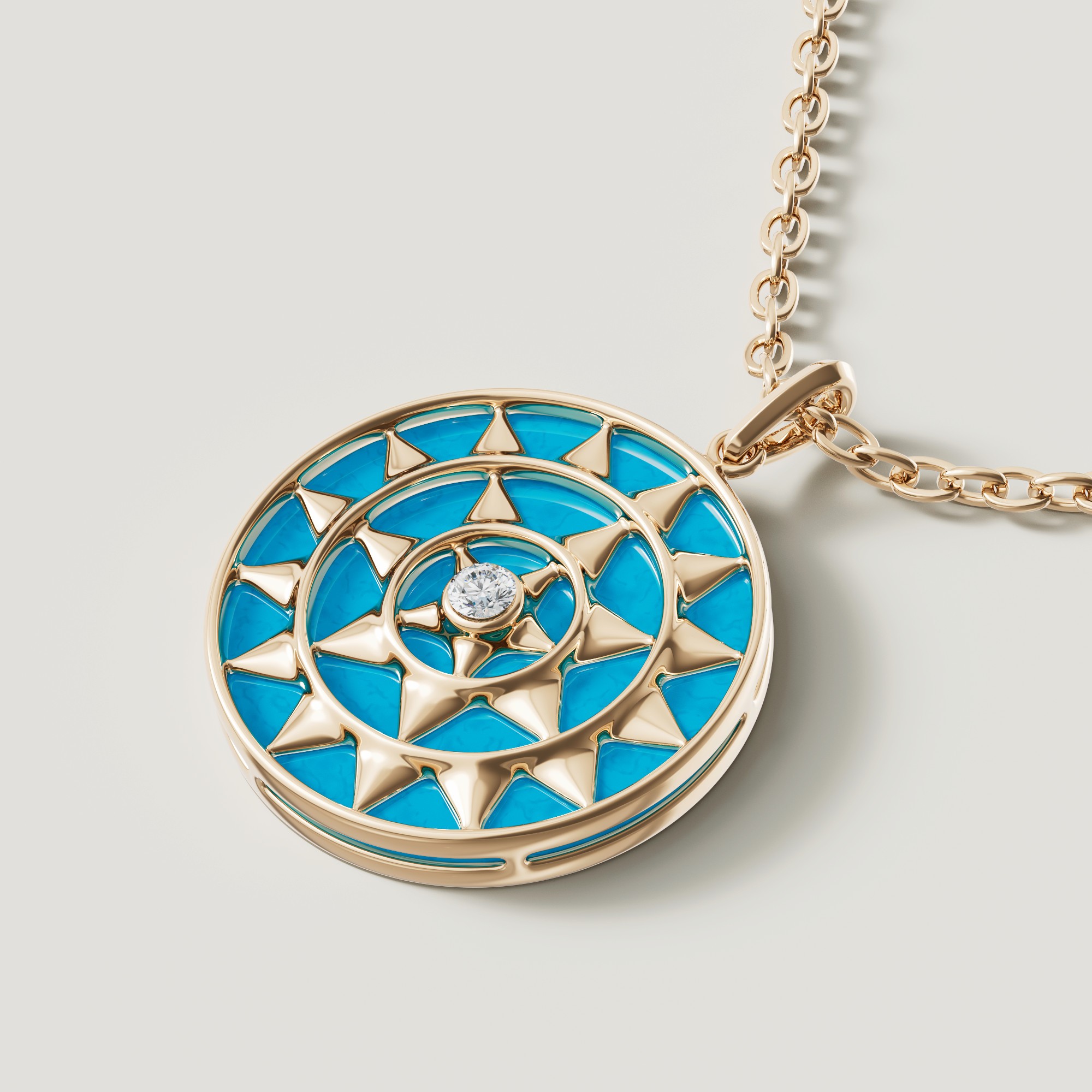 Shams 18k Yellow Gold Turquoise And Diamond Necklace