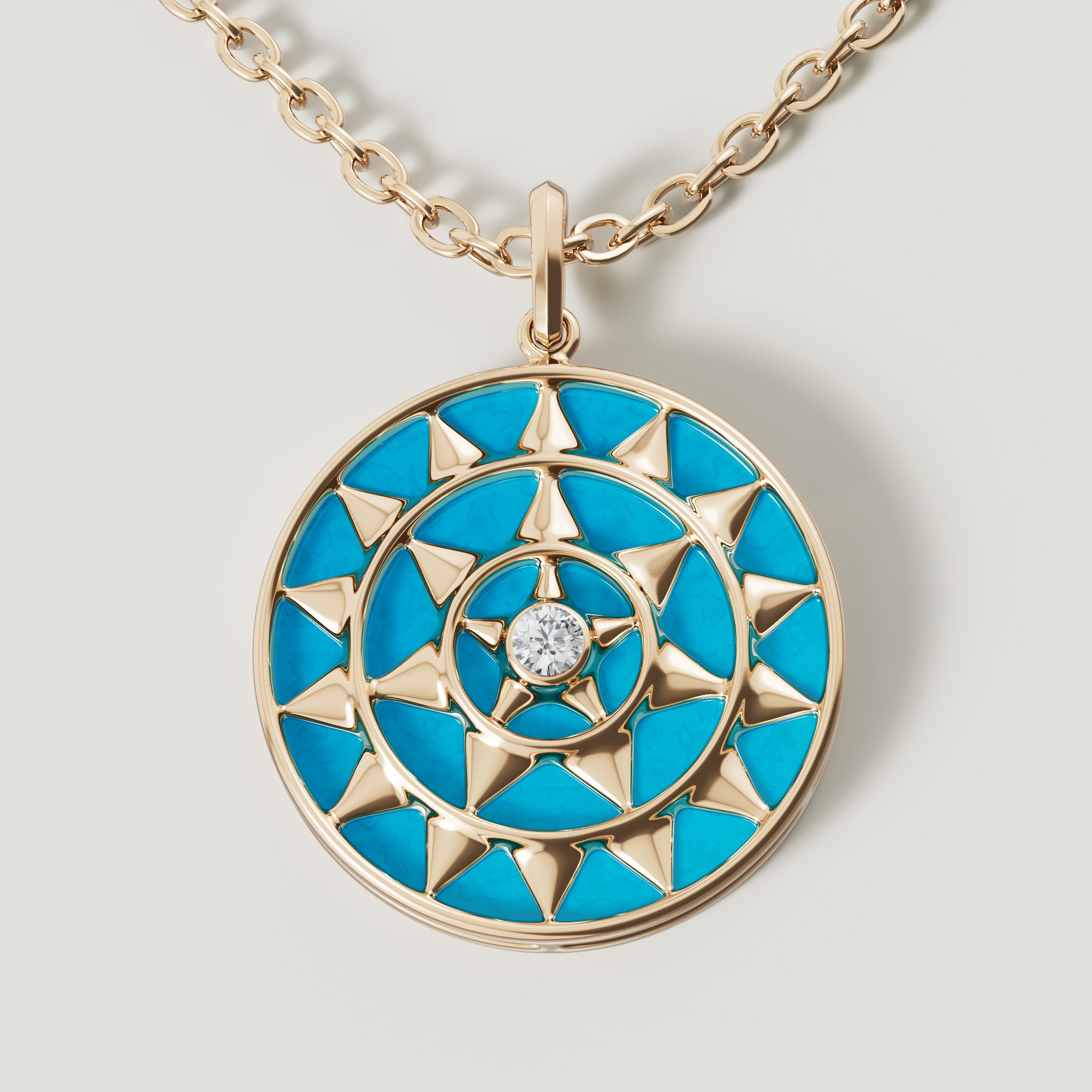 Shams 18k Yellow Gold Turquoise And Diamond Necklace