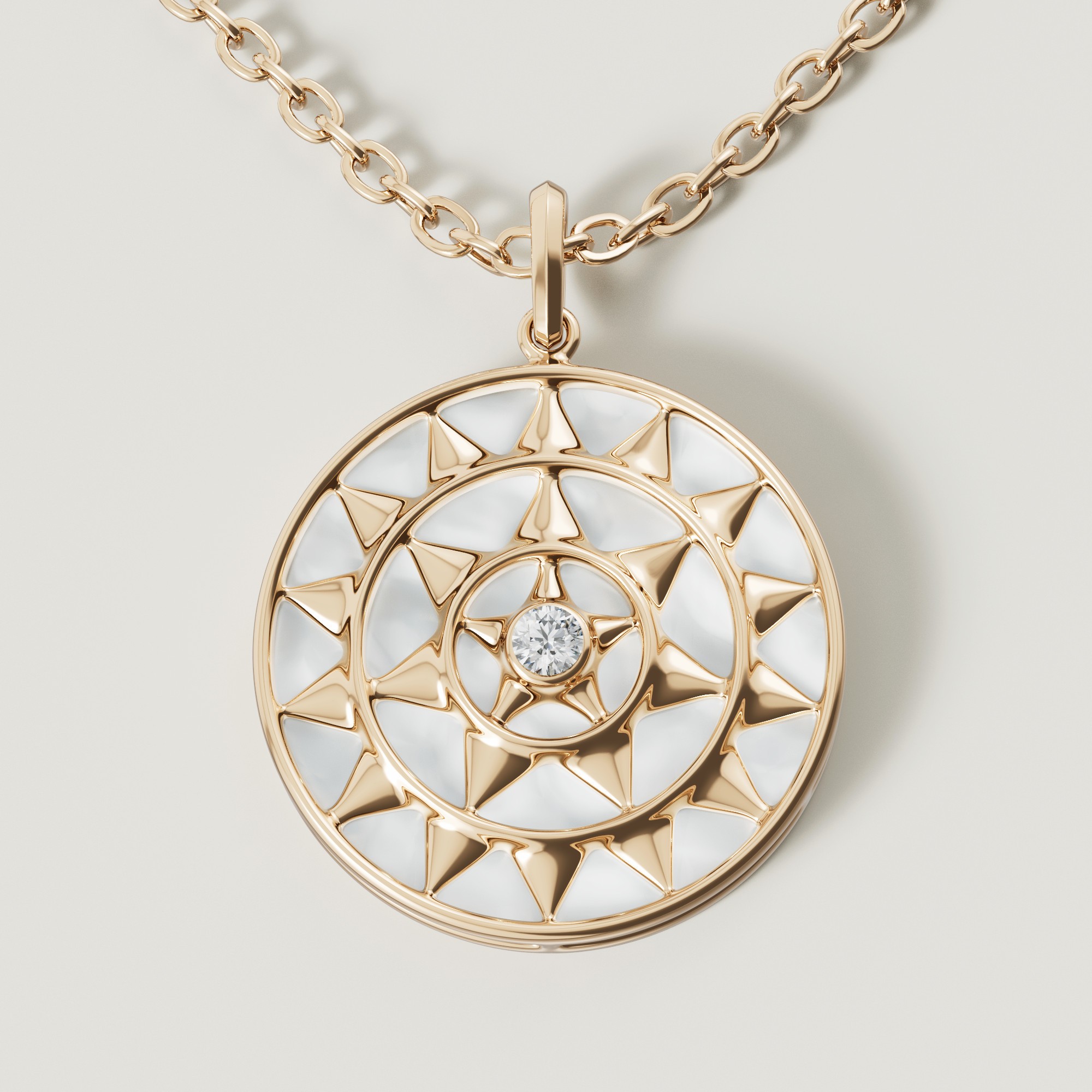 Shams 18K Yellow Gold White Mother Of Pearl And Diamond Necklace
