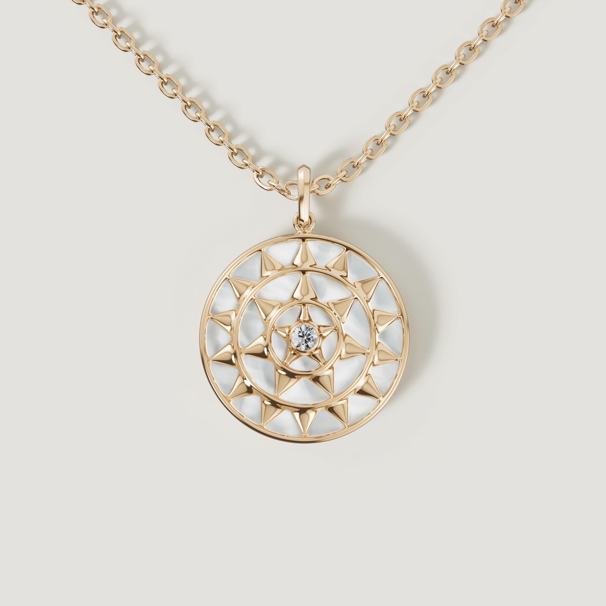 Shams 18K Yellow Gold White Mother Of Pearl And Diamond Necklace