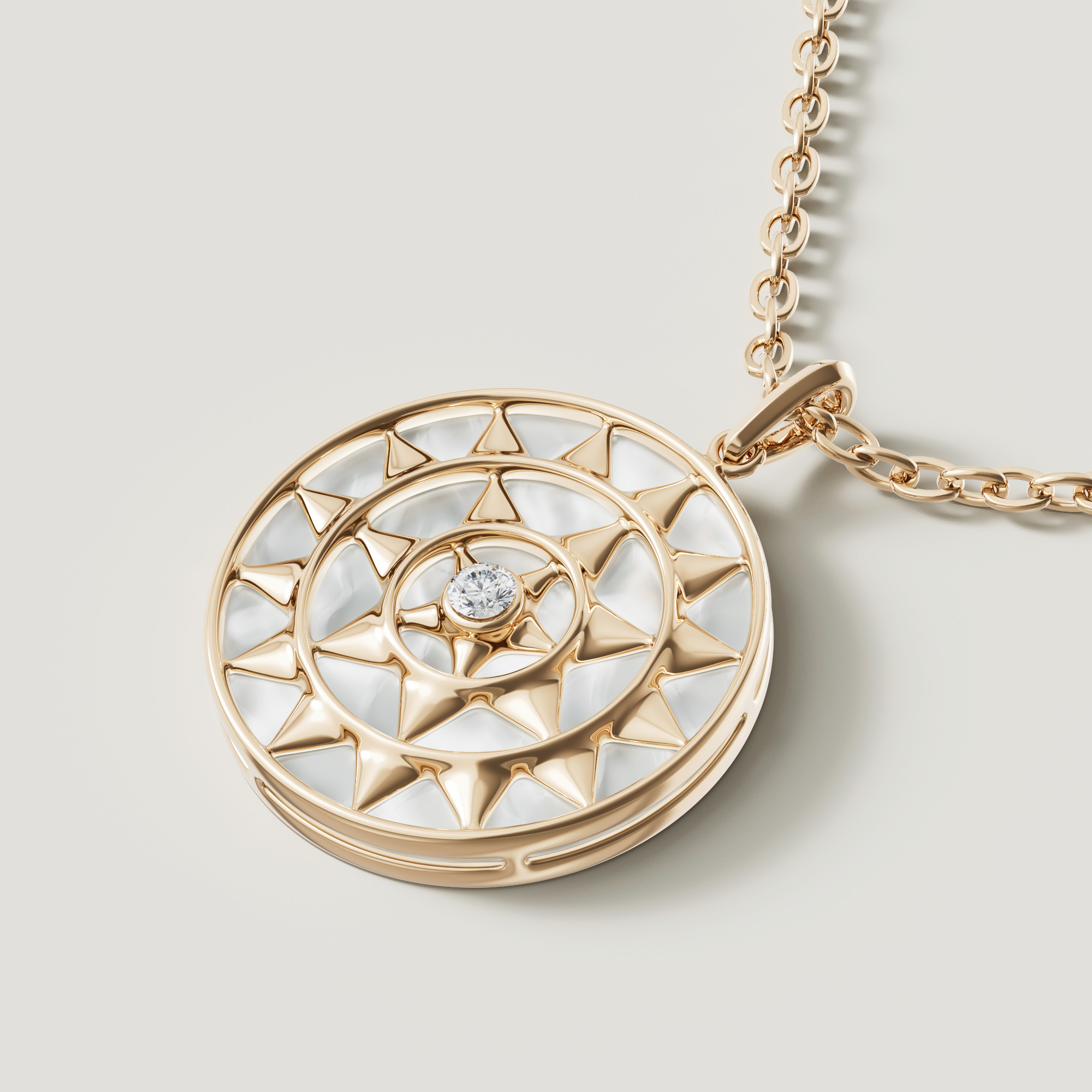 Shams 18K Yellow Gold White Mother Of Pearl And Diamond Necklace