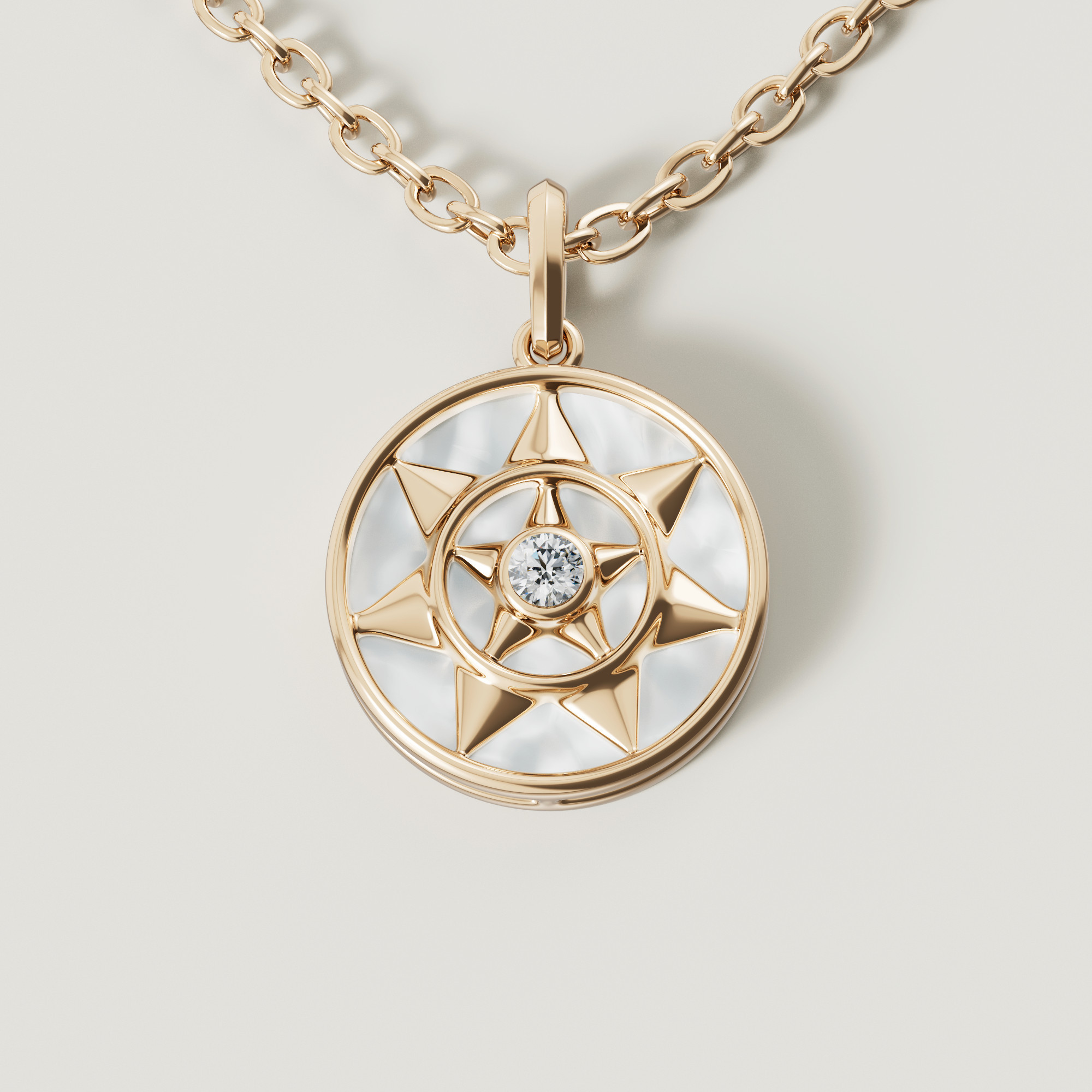 Shams 18K Yellow Gold White Mother Of Pearl And Diamond Necklace