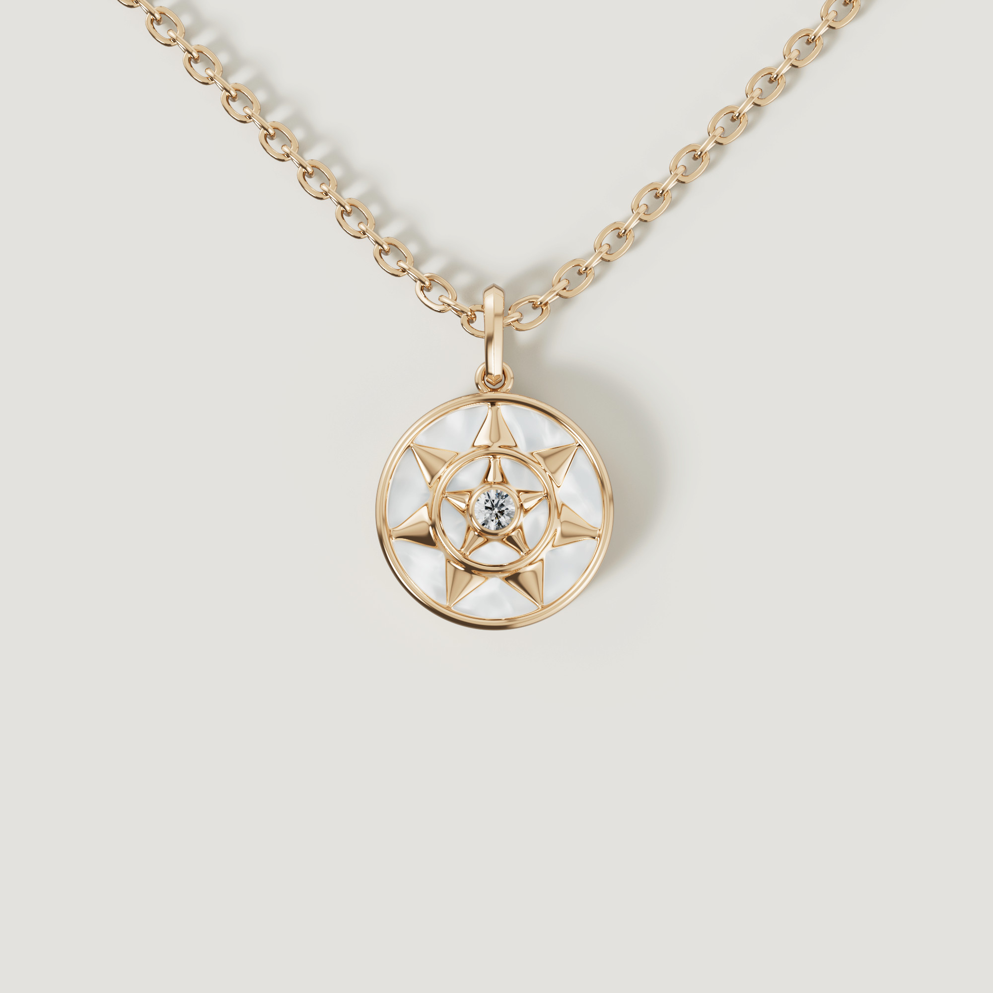 Shams 18K Yellow Gold White Mother Of Pearl And Diamond Necklace