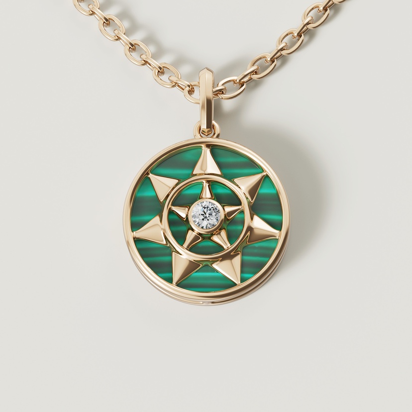 Shams 18k Yellow Gold Malachite And Diamond Necklace