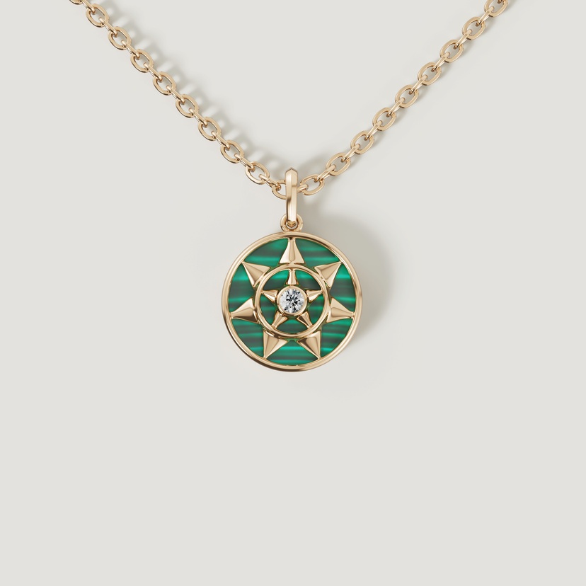 Shams 18k Yellow Gold Malachite And Diamond Necklace