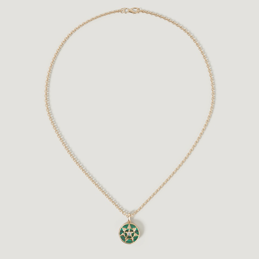 Shams 18k Yellow Gold Malachite And Diamond Necklace
