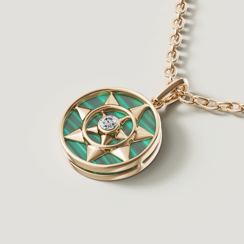 Shams 18k Yellow Gold Malachite And Diamond Necklace