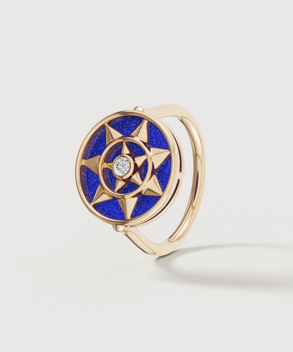 Shams 18k Yellow Gold Lapis Lazuli And Diamond Ring