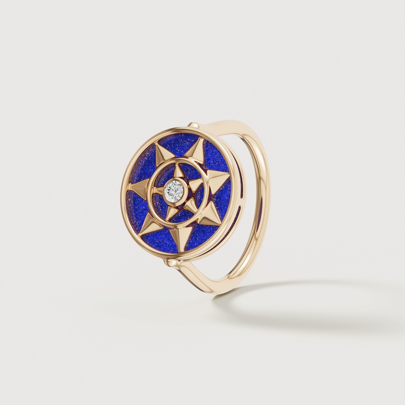 Shams 18K Yellow Gold Lapis Lazuli And Diamond Ring