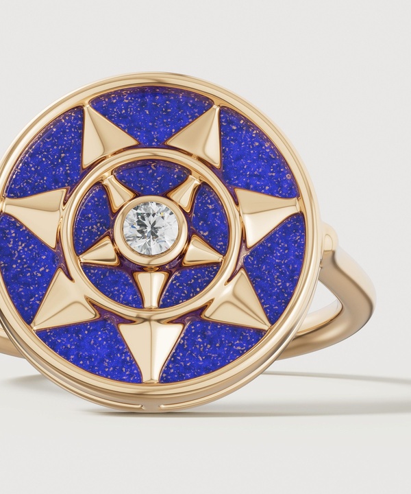 Shams 18k Yellow Gold Lapis Lazuli And Diamond Ring