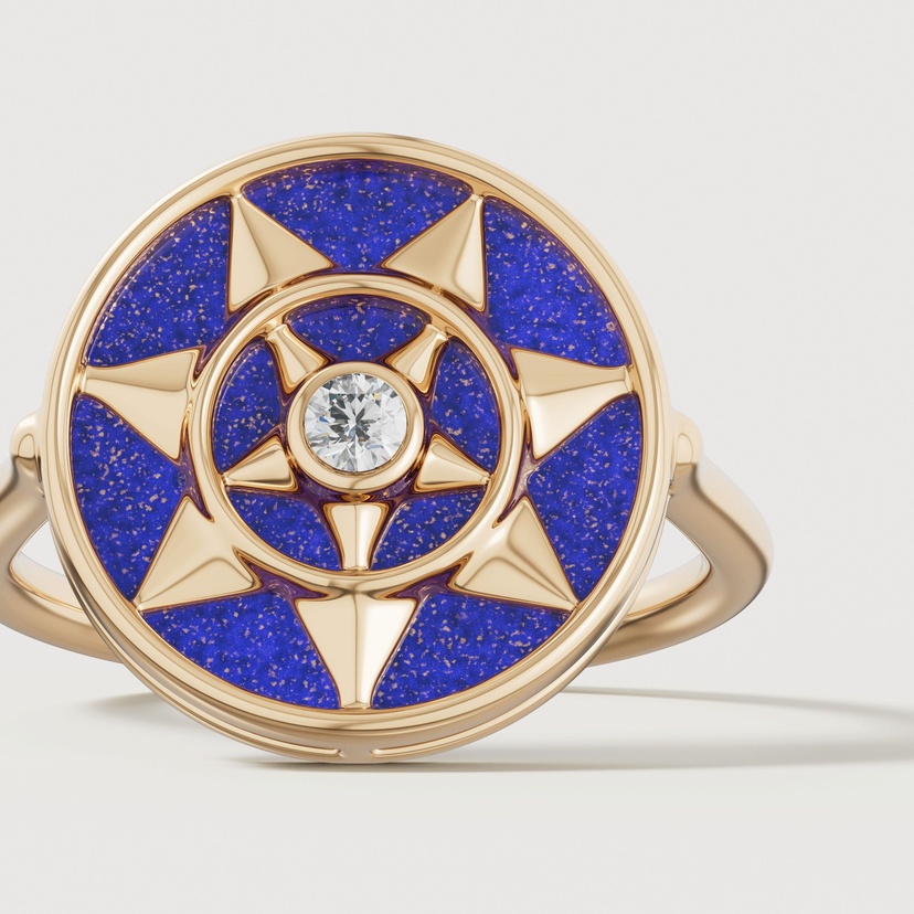 Shams 18K Yellow Gold Lapis Lazuli And Diamond Ring